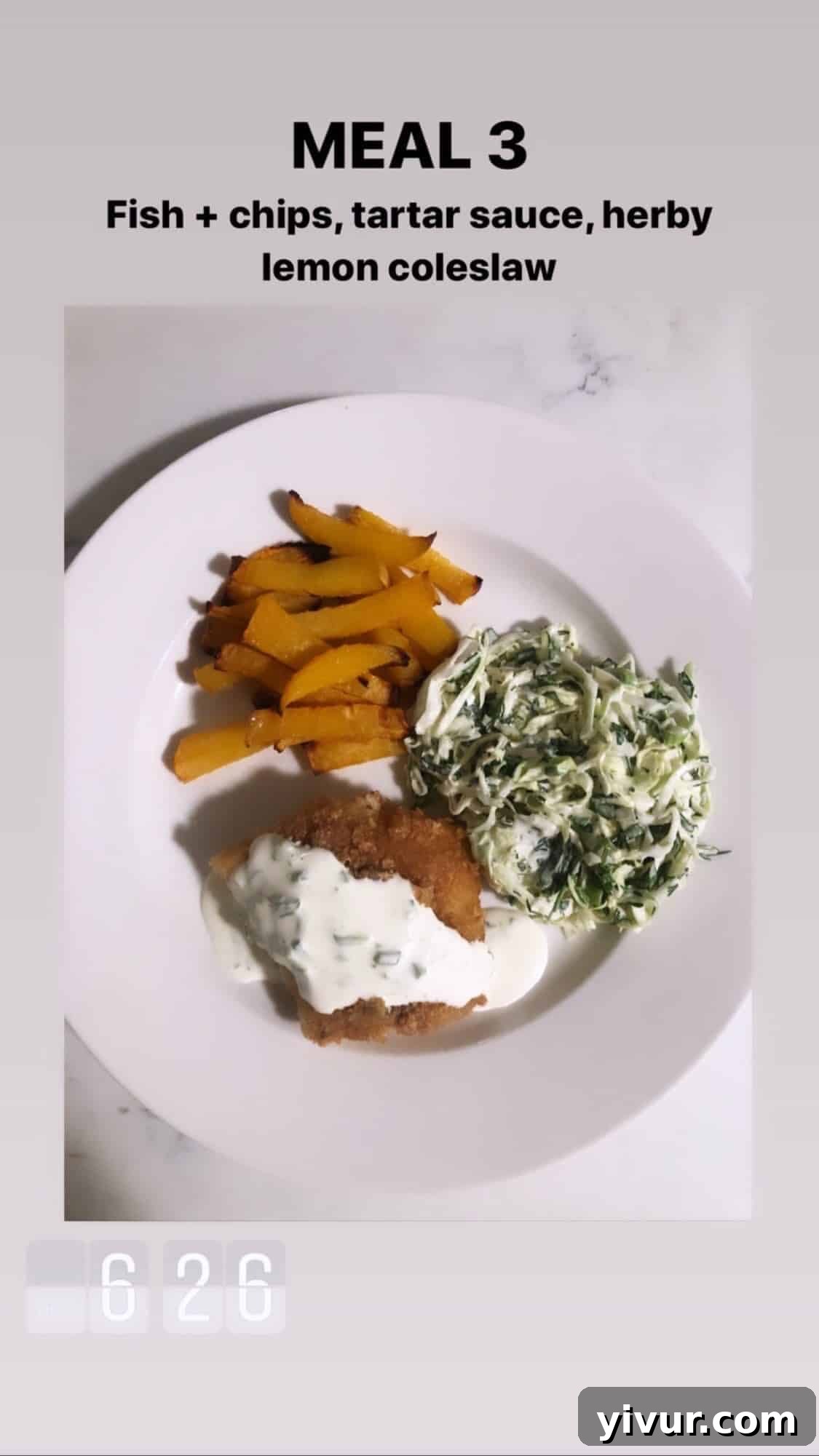 My Clean Keto Whole30 January 2020 Food Diary 72 Keto Whole30 fish and chips with tartar sauce and herby lemon coleslaw