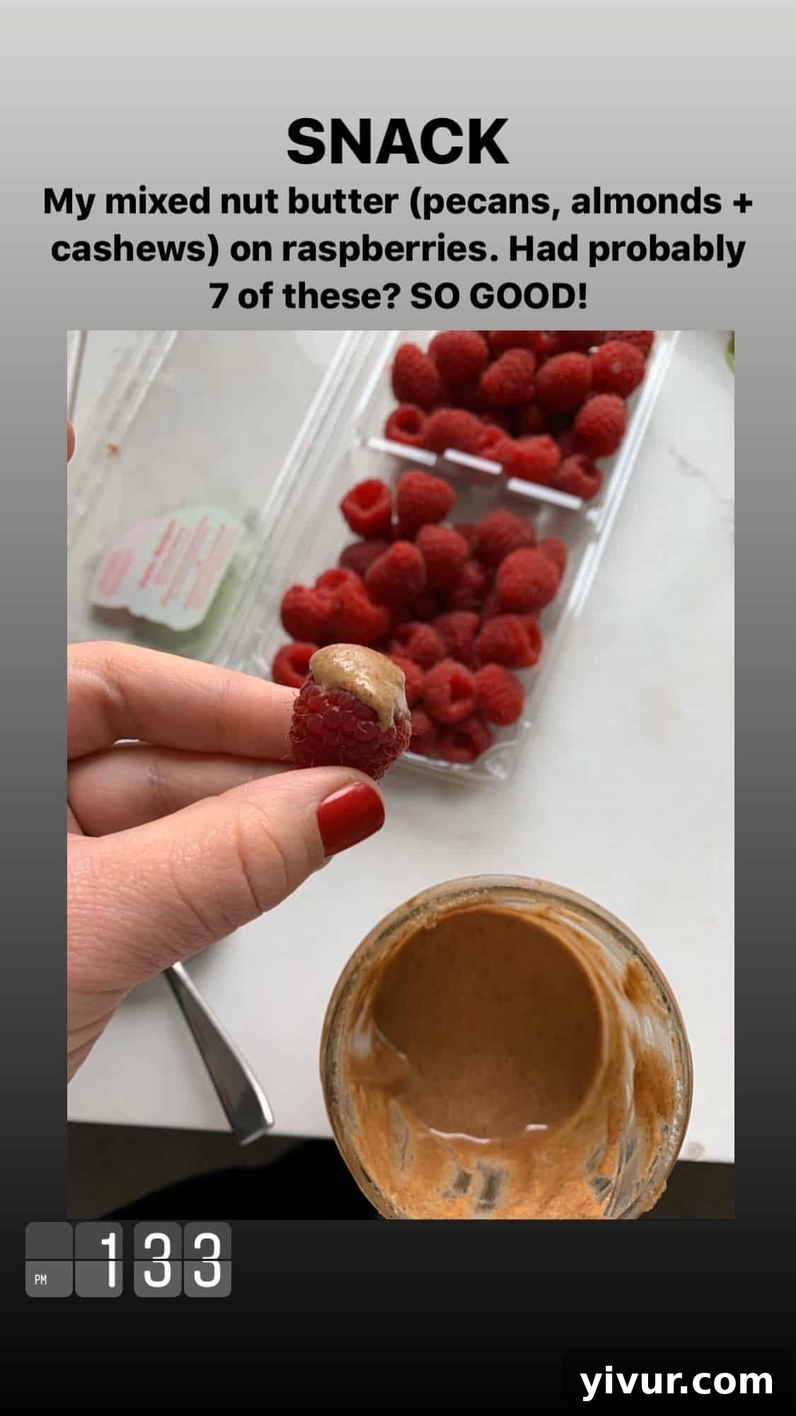 My Clean Keto Whole30 January 2020 Food Diary 74 Mixed nut butter with fresh raspberries, a healthy fat snack