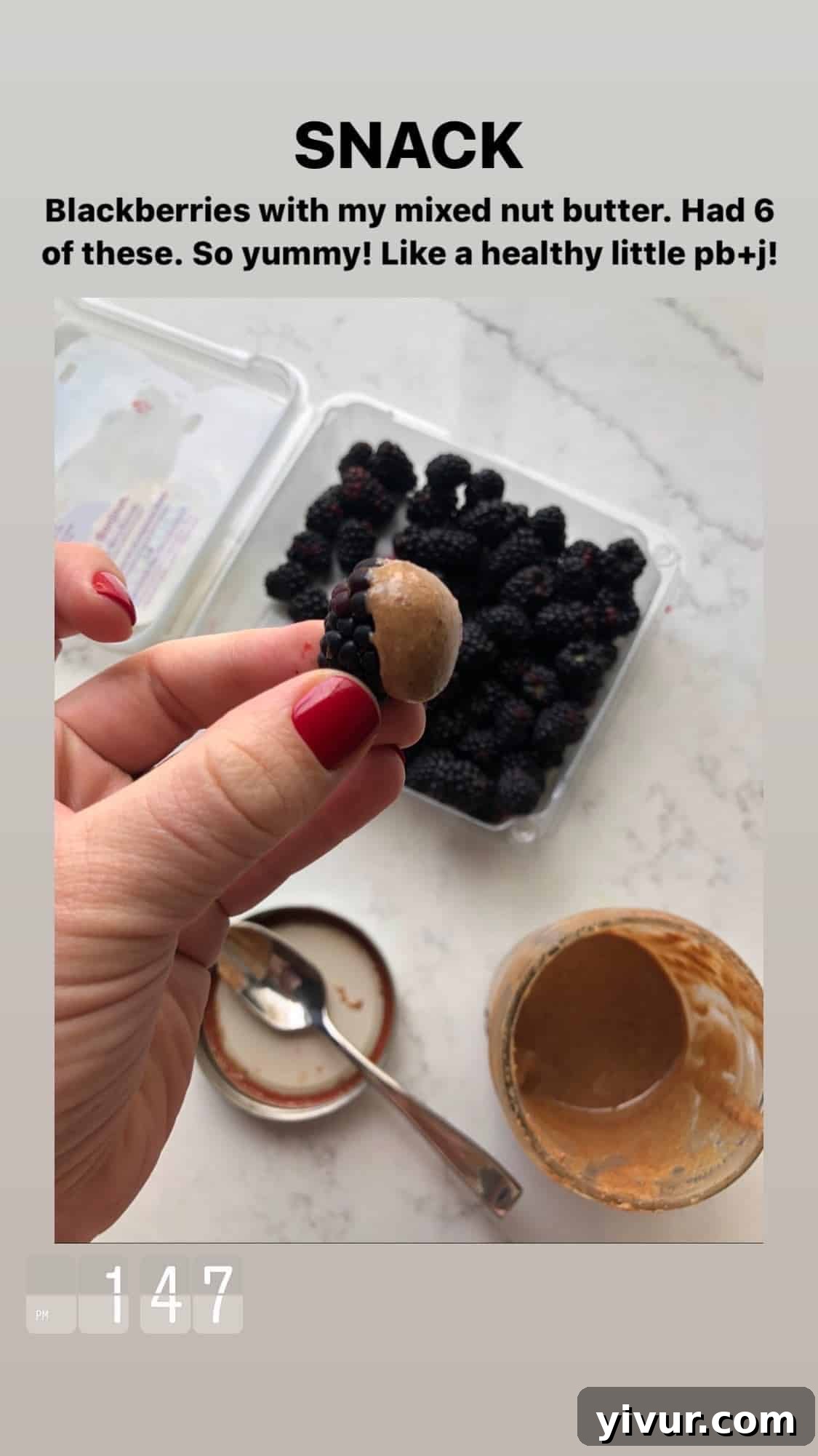 My Clean Keto Whole30 January 2020 Food Diary 78 Mixed nut butter with fresh blackberries, a simple and delicious snack