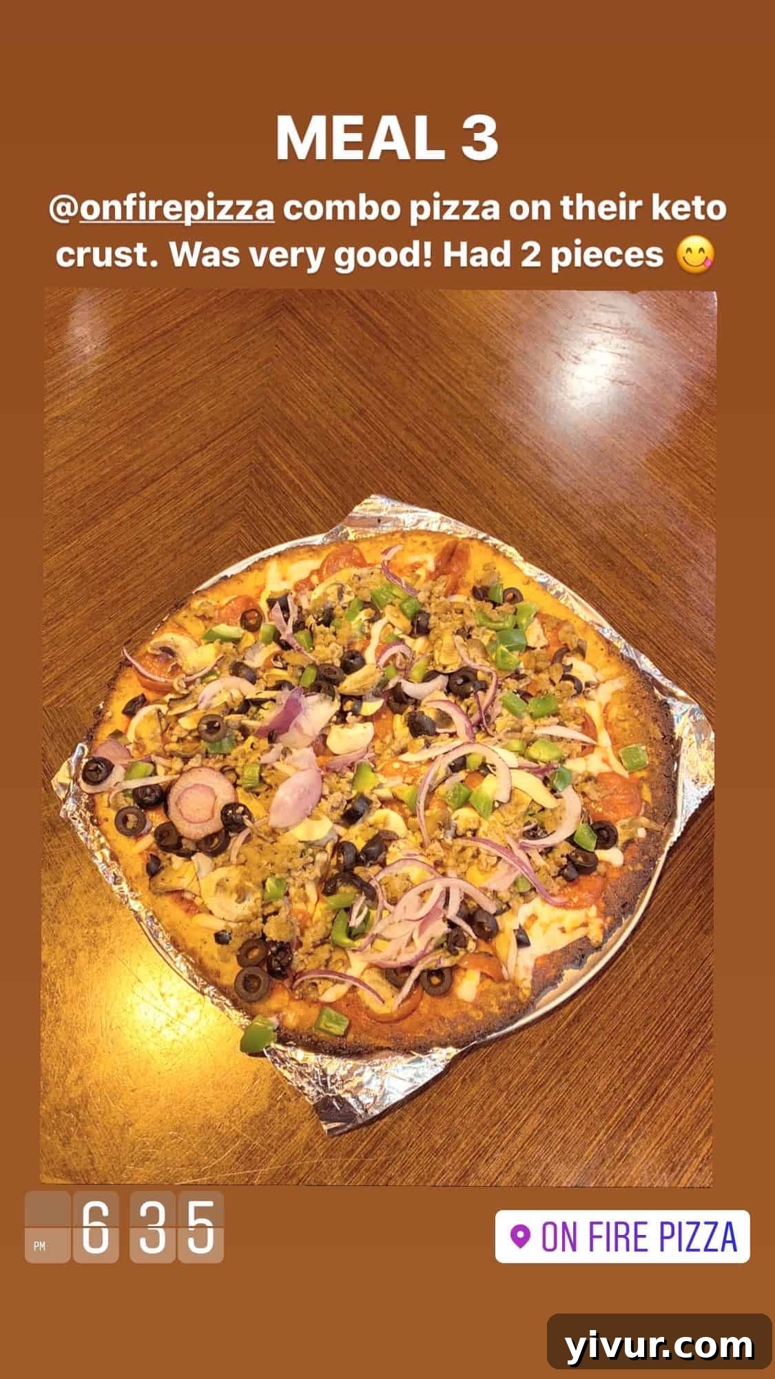 My Clean Keto Whole30 January 2020 Food Diary 86 Keto combination pizza from On Fire Pizza, a compliant treat
