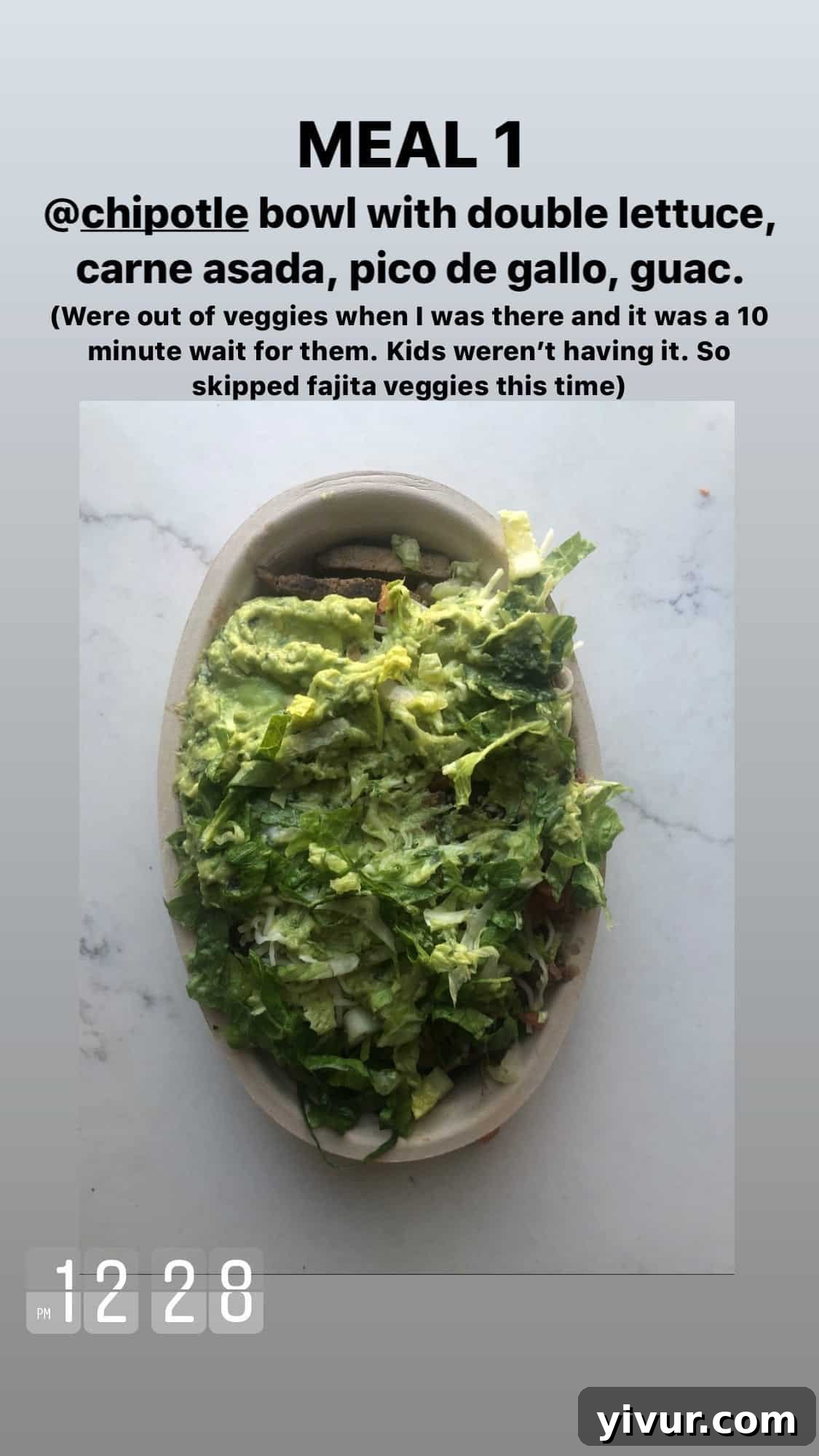 My Clean Keto Whole30 January 2020 Food Diary 87 Carne asada bowl with lettuce, pico de gallo, and guacamole