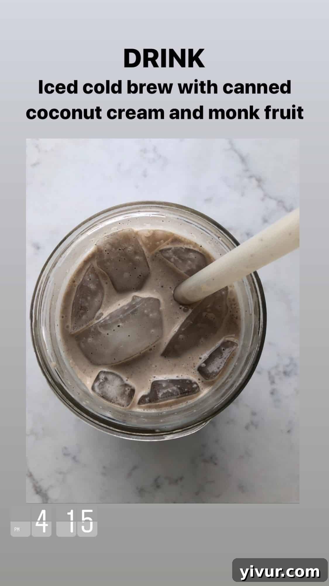 Cold brew coffee with coconut cream and monk fruit - a dairy-free and sugar-free keto coffee