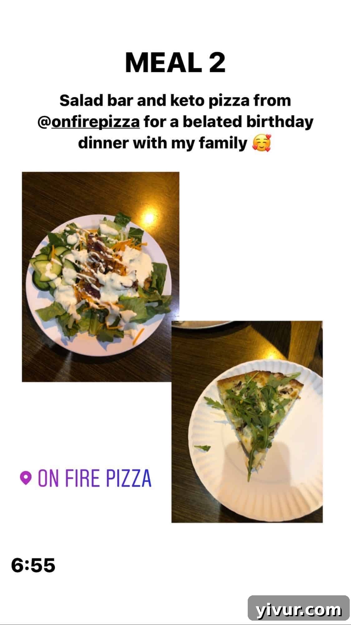 Organic ranch salad and keto pizza from On Fire Pizza - a satisfying and balanced low-carb meal