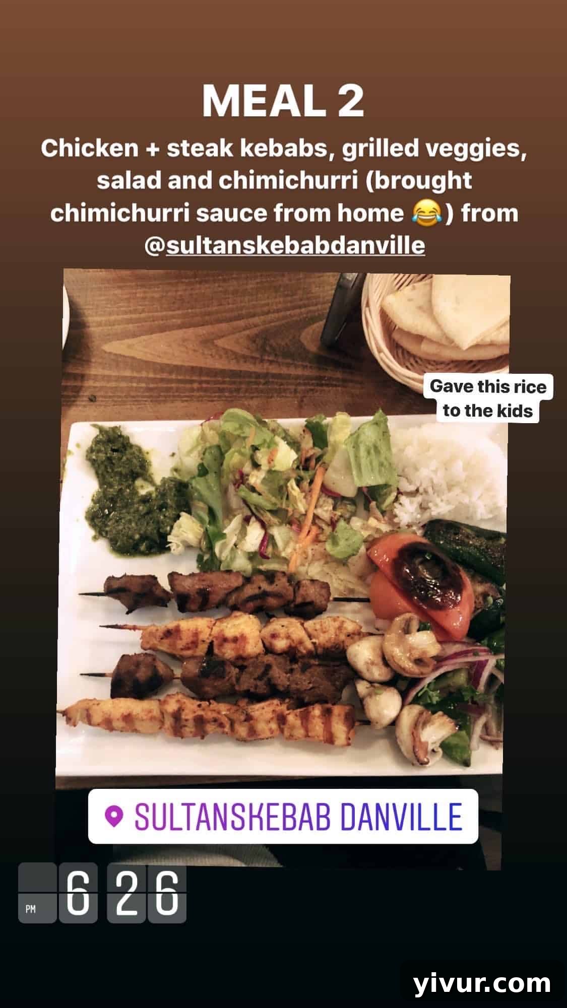 Chicken and steak kebabs with grilled vegetables, salad, and chimichurri - a delicious lean protein meal