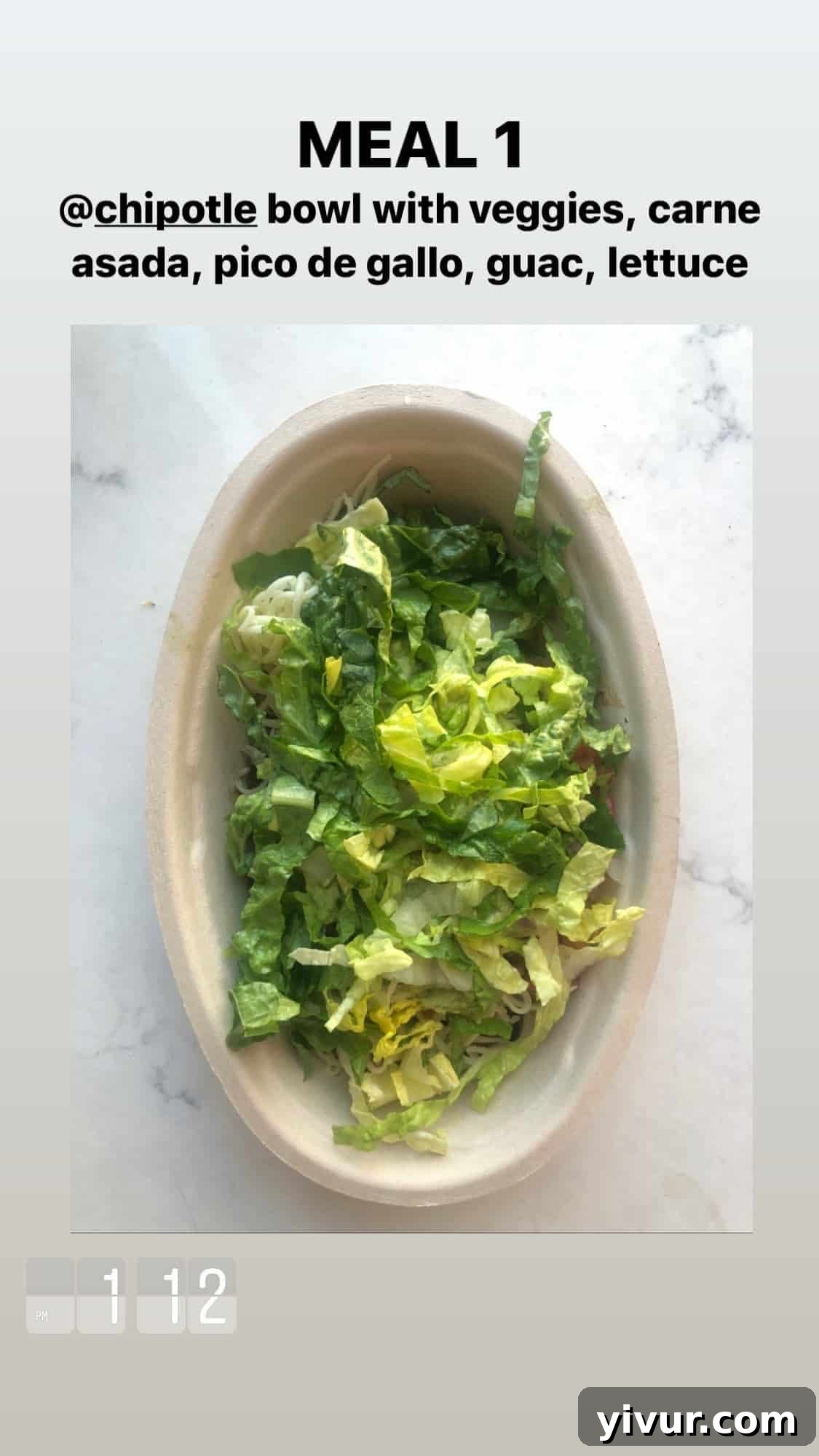Carne asada Chipotle bowl with vegetables, pico de gallo, guacamole, and lettuce - a custom keto fast-food option
