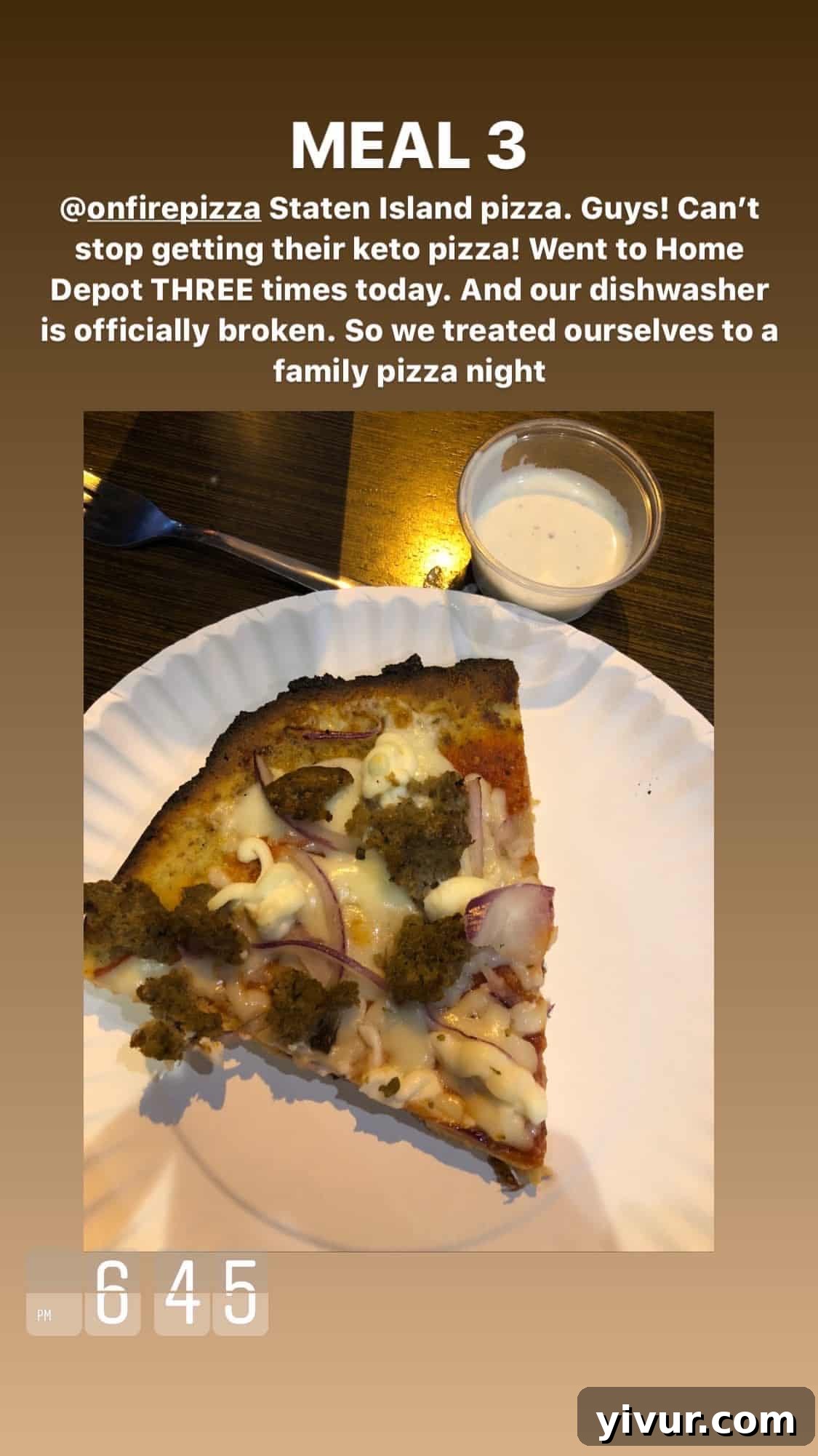 Staten Island pizza on a keto crust from On Fire Pizza - a savory low-carb pizza option