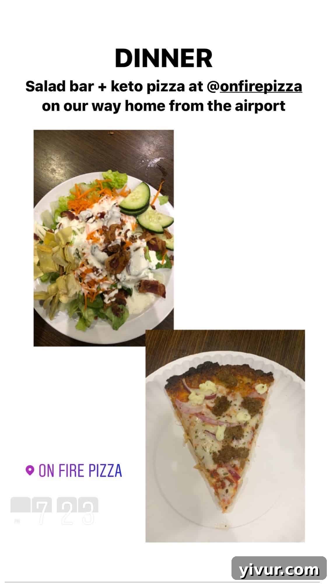 Ranch salad and keto pizza from On Fire Pizza - a satisfying low-carb meal combination