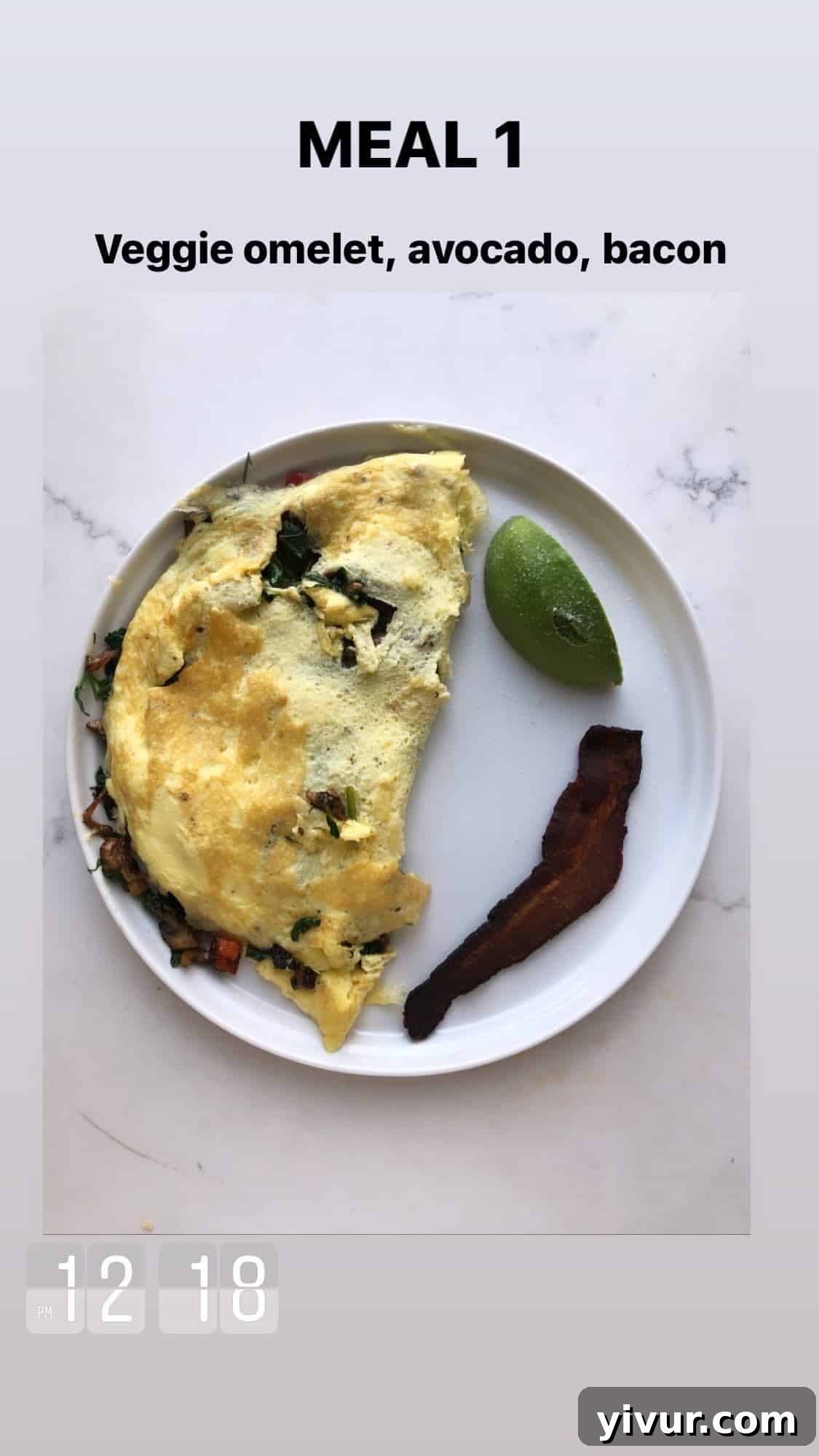 Veggie omelet with avocado and bacon - a fulfilling keto breakfast