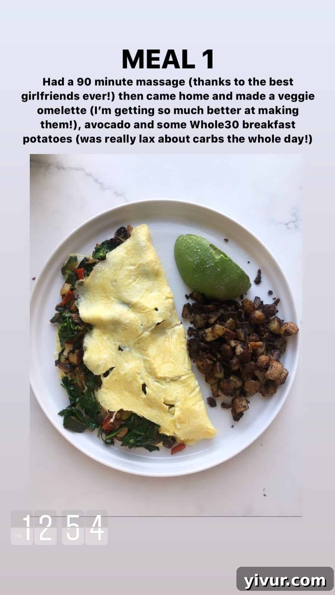 Veggie omelet with avocado and breakfast potatoes - a hearty breakfast (potatoes not keto/Whole30)