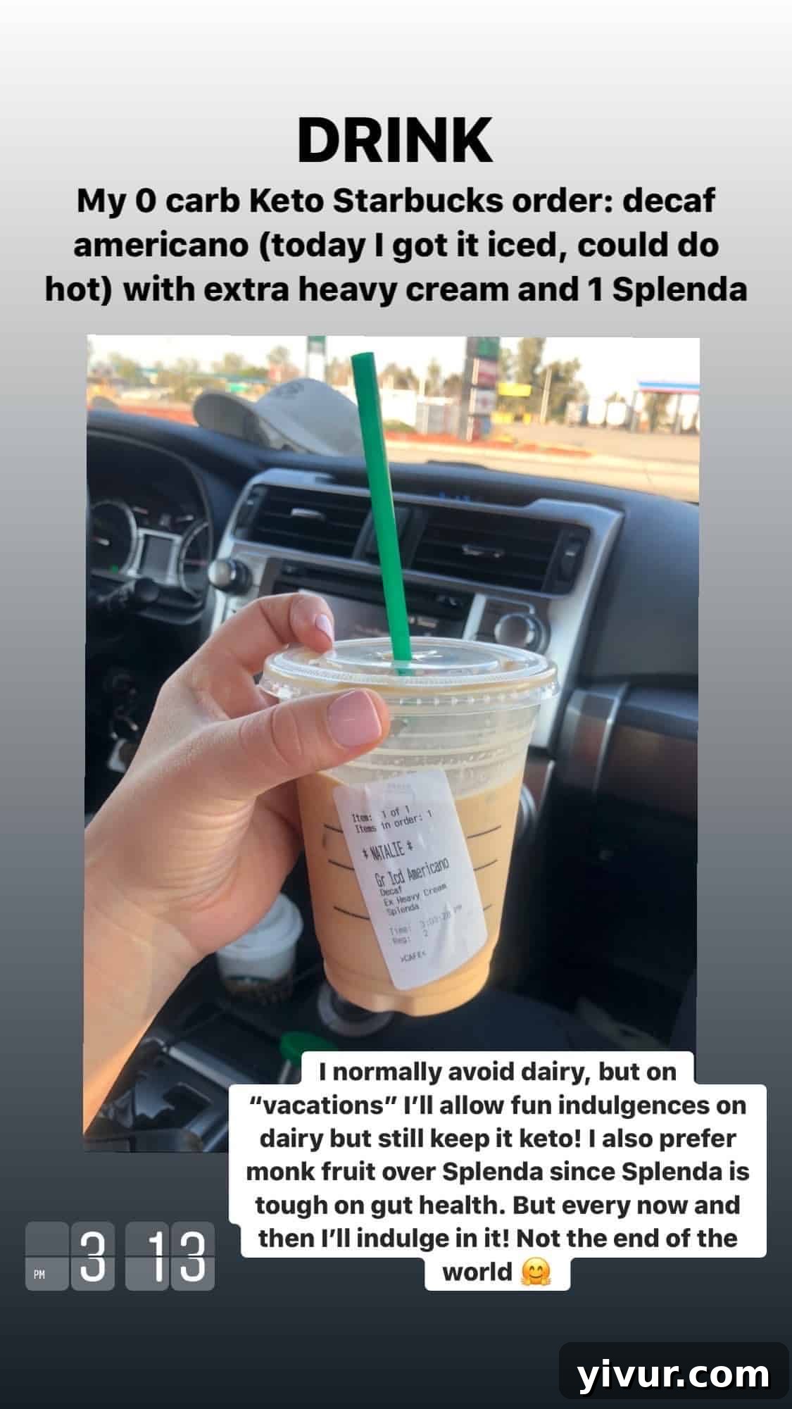 Decaf Americano with heavy cream and Splenda - a low-carb coffee option