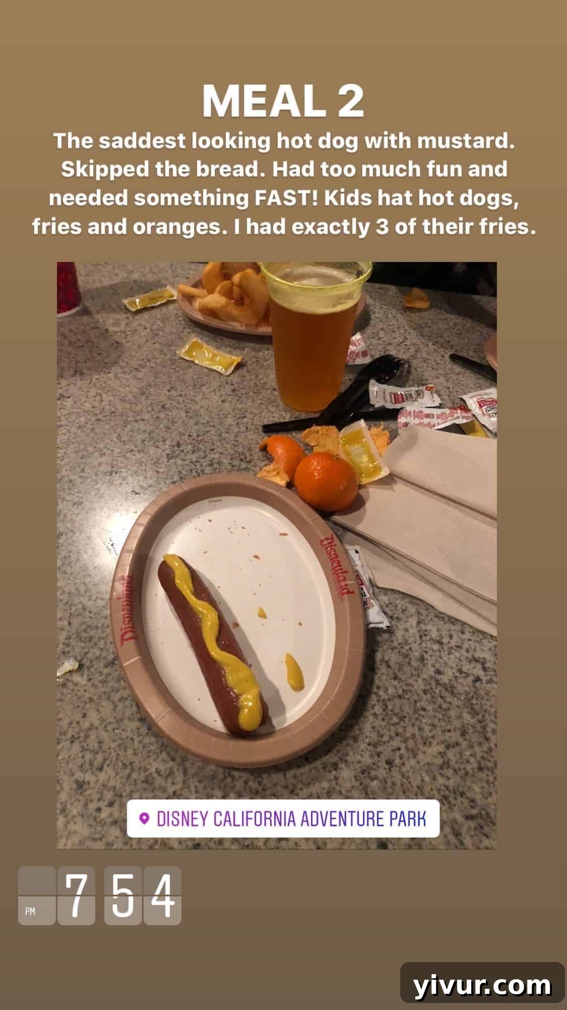 Hot dog with mustard and a few french fries - an occasional balanced indulgence