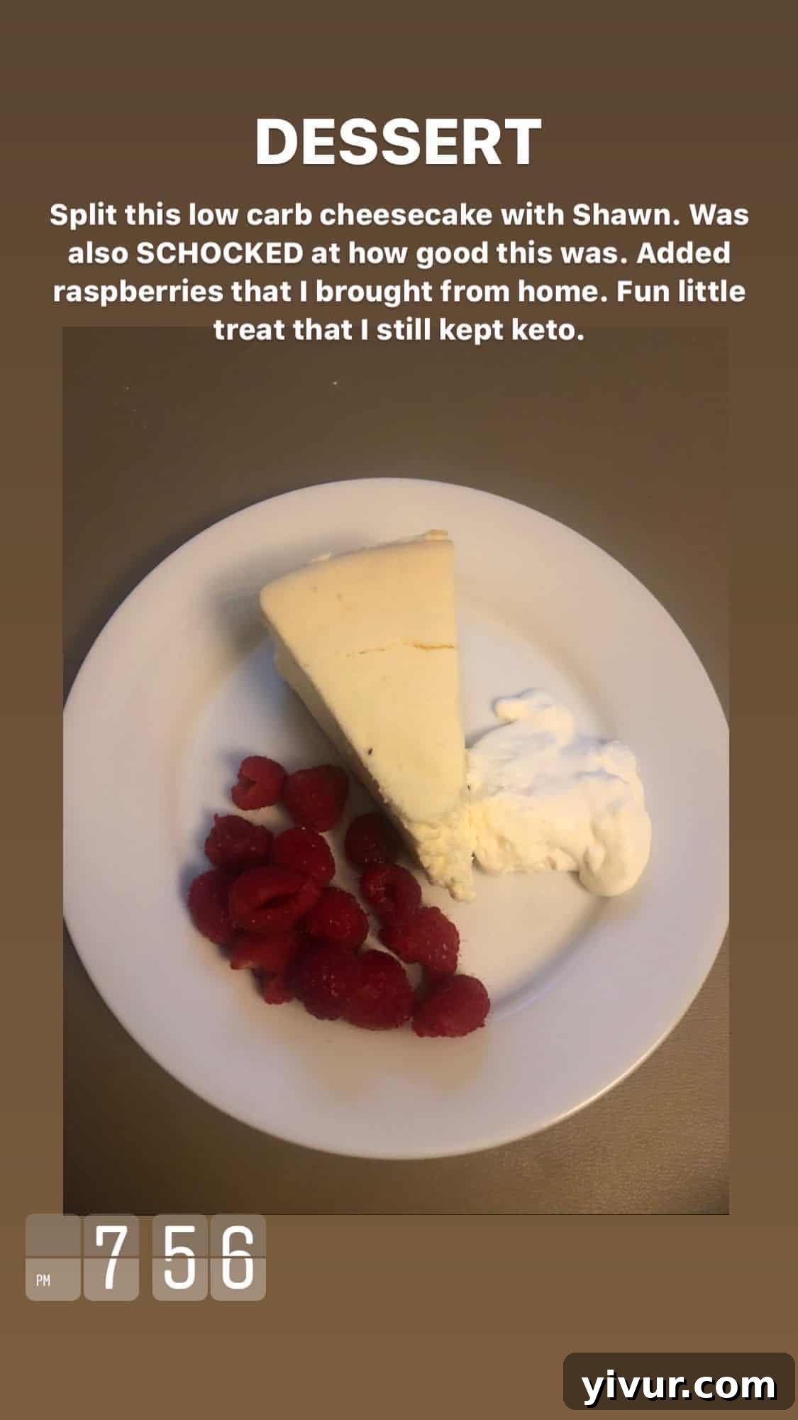 Low-carb cheesecake from Cheesecake Factory with raspberries - a keto-friendly dessert
