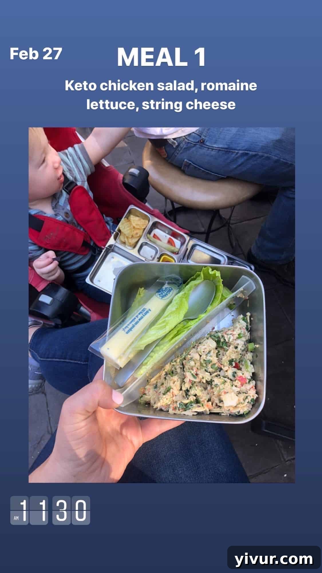 Chicken salad, romaine lettuce, and string cheese - a practical and satisfying keto meal