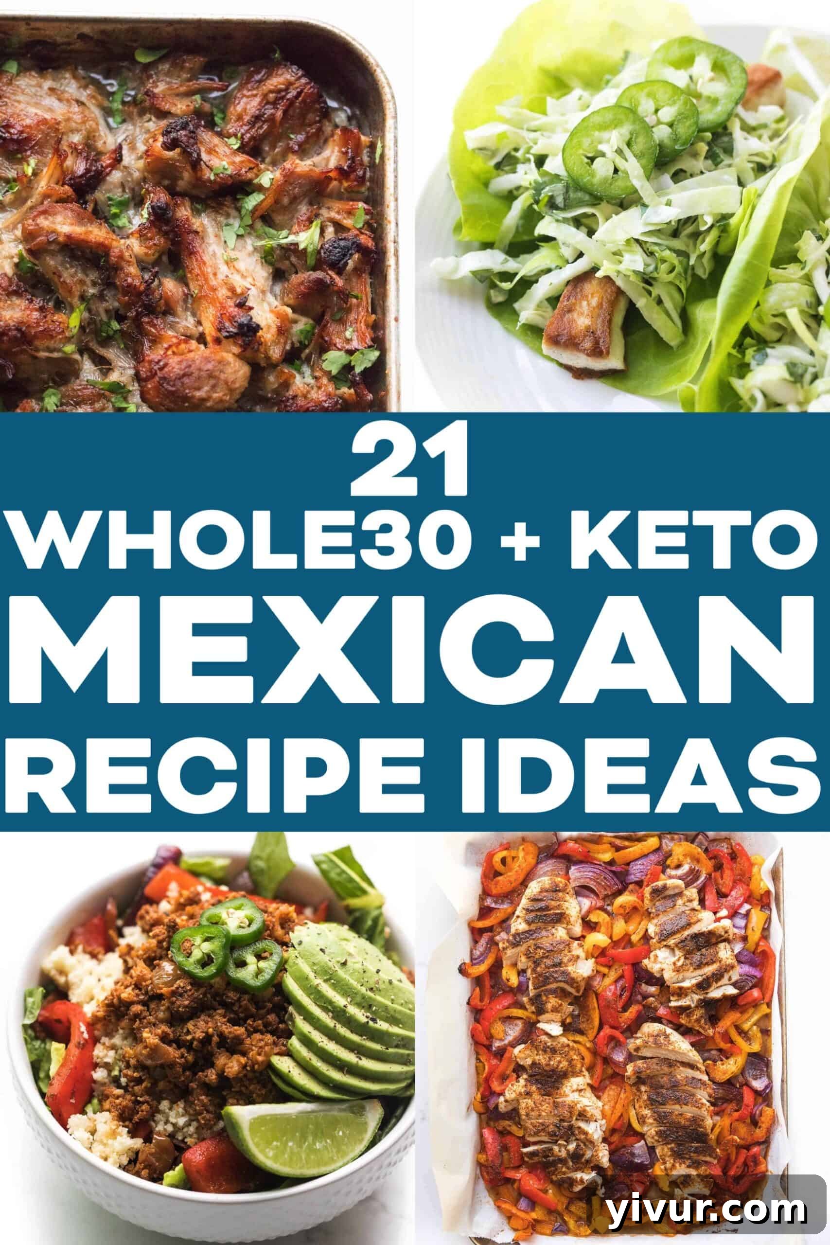 Spice Up Your Whole30 & Keto with Mexican Flavor 2 A vibrant spread of various keto Mexican dishes, including tacos, salsas, and grilled meats, artfully arranged on a rustic wooden table with fresh ingredients like avocado, lime, and cilantro, showcasing the rich flavors and textures available in low-carb Mexican cuisine.