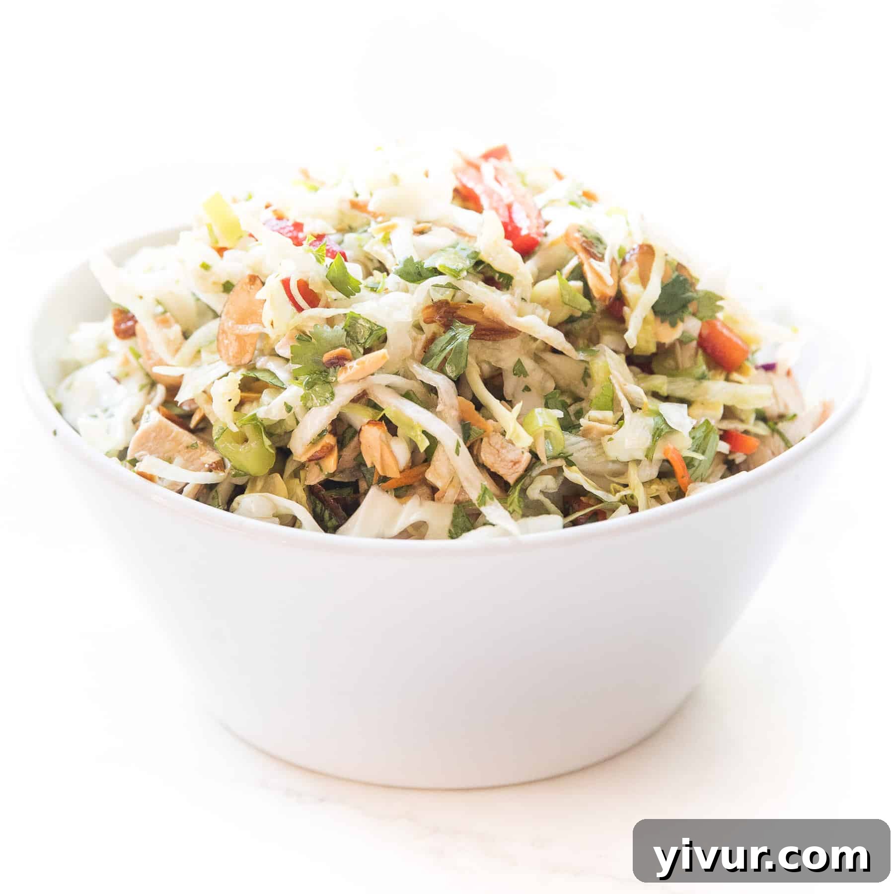 keto chinese chicken salad in a white bowl