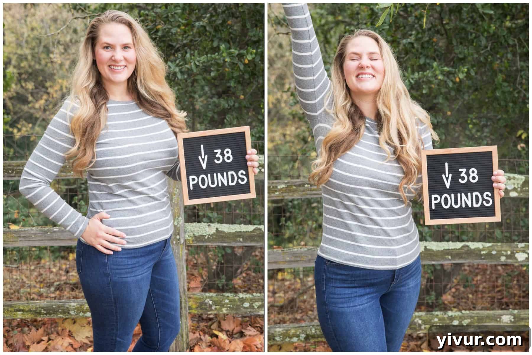 A visual representation of consistent weight loss, totaling 38 pounds, through clean keto.