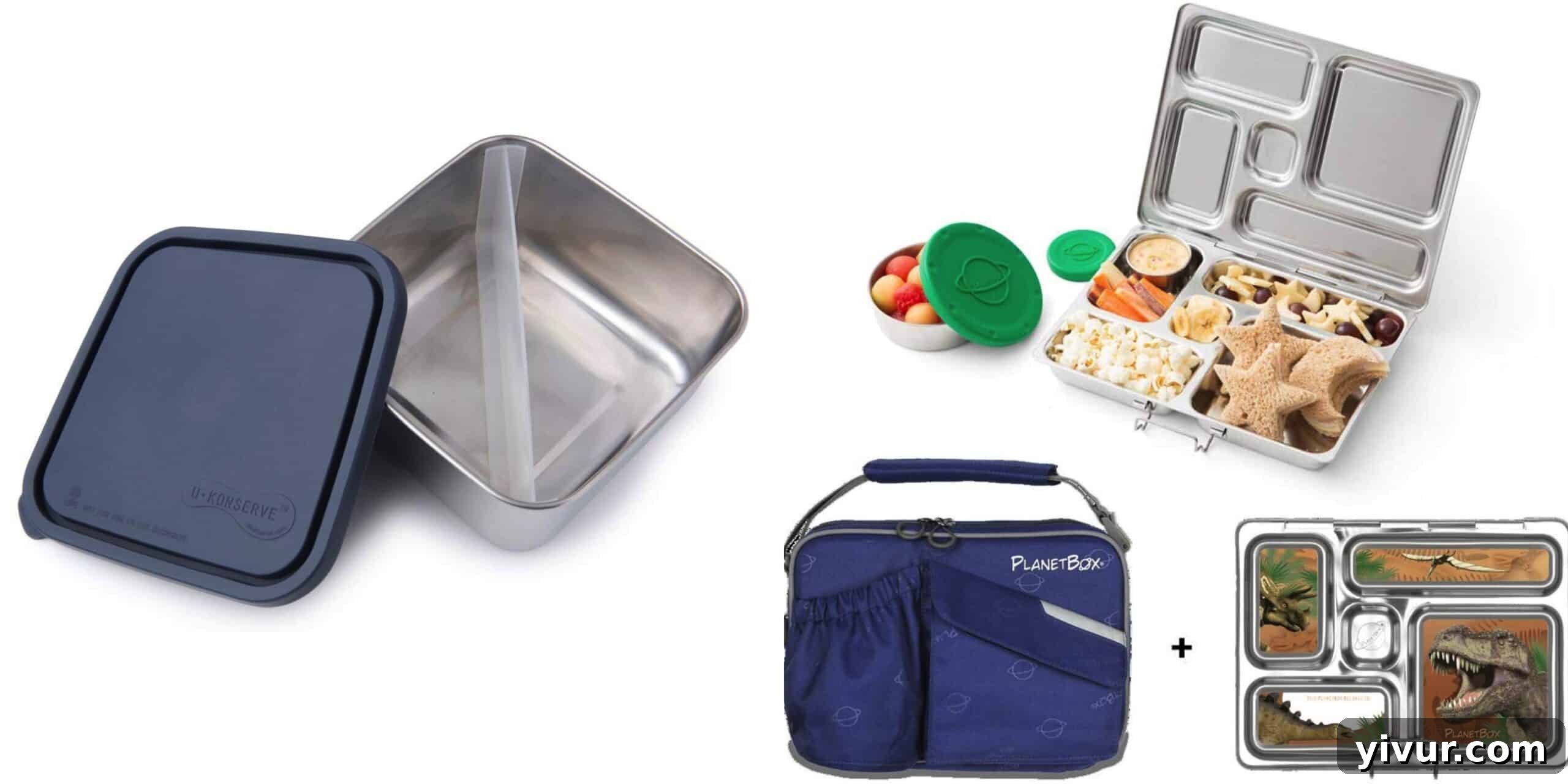 Various stainless steel lunch containers for adults and kids