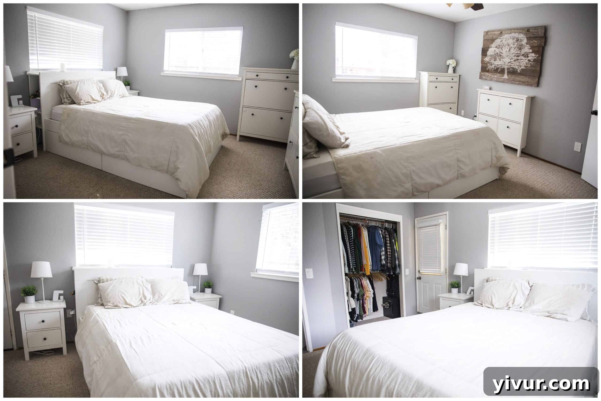 Step Inside Our 700 Sq Ft Tiny Home 6 Cozy tiny home bedroom with a storage bed, bedside dressers, and natural light