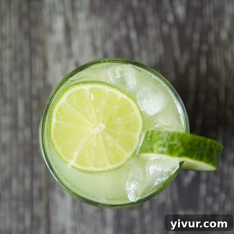 The naturally green color of these refreshing cucumber lime margaritas, free from artificial colors or flavors.