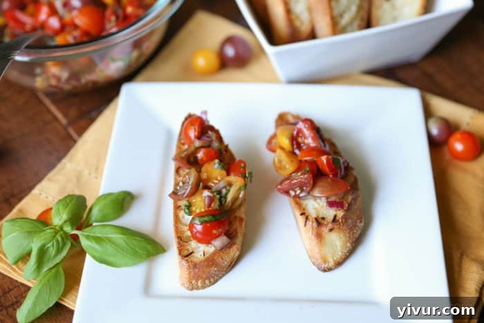 Bruschetta-15: Finished bruschetta plated and ready to serve