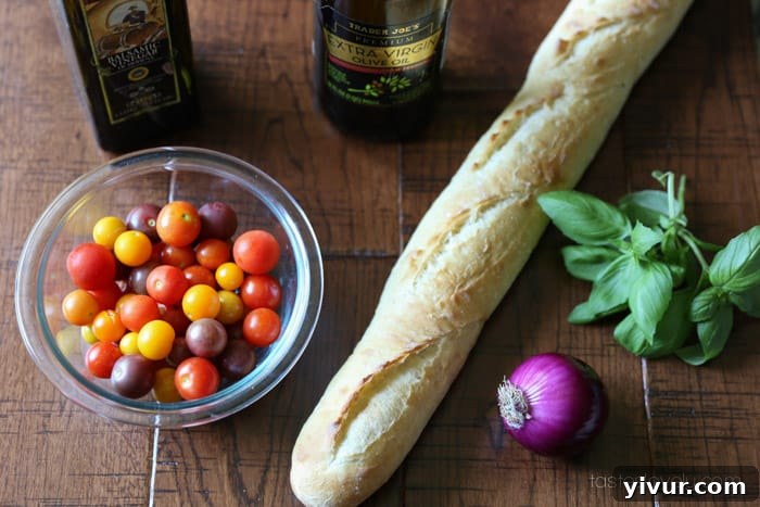 Bruschetta-2: Ingredients laid out for fresh bruschetta