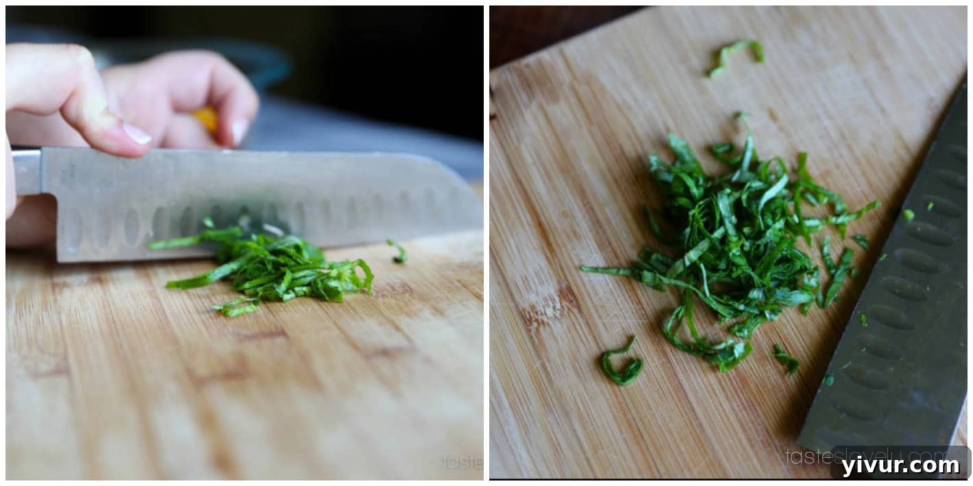 Bruschetta-7: Chiffonade basil ribbons