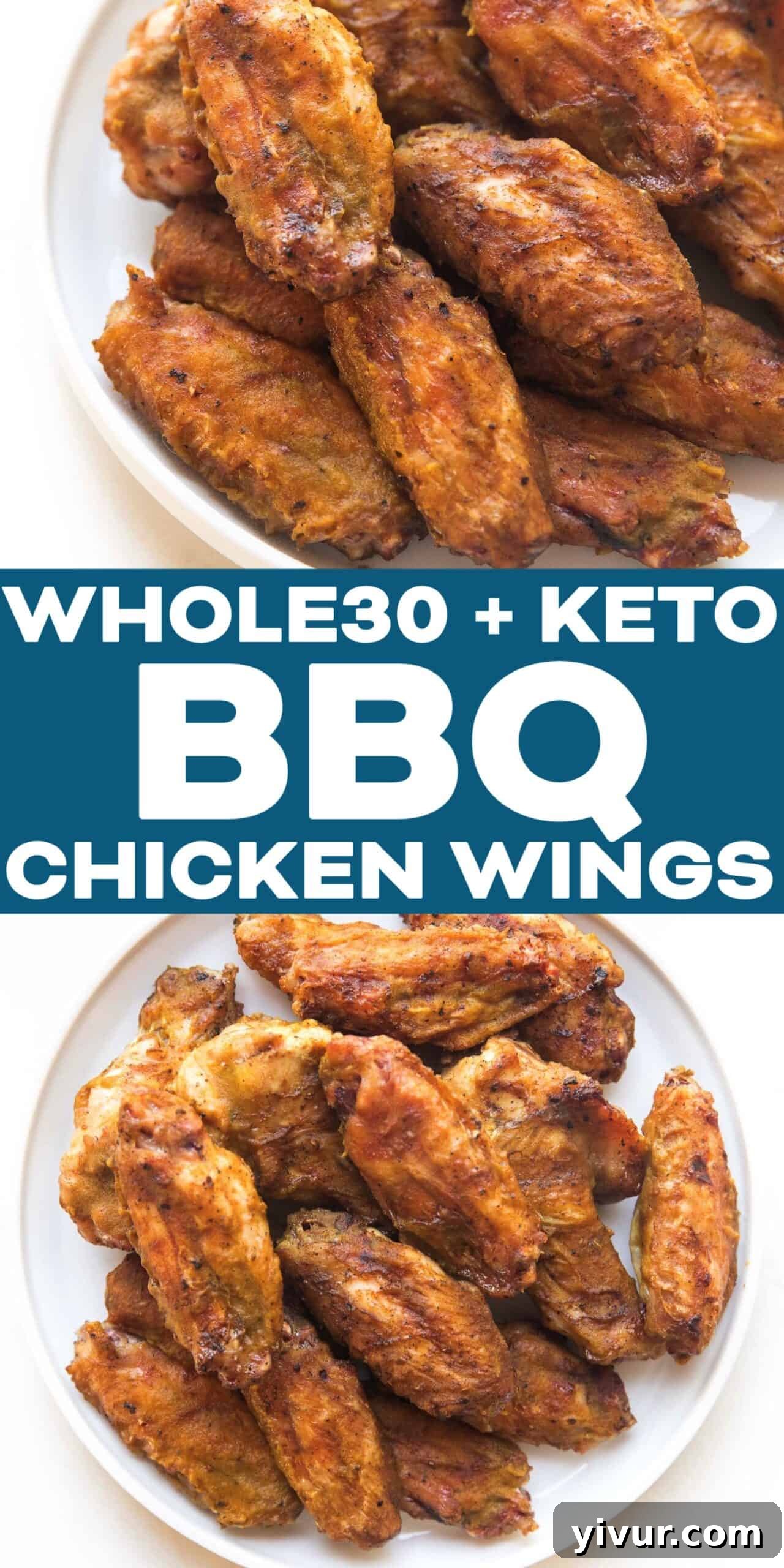 BBQ CHICKEN WINGS ON A WHITE PLATE