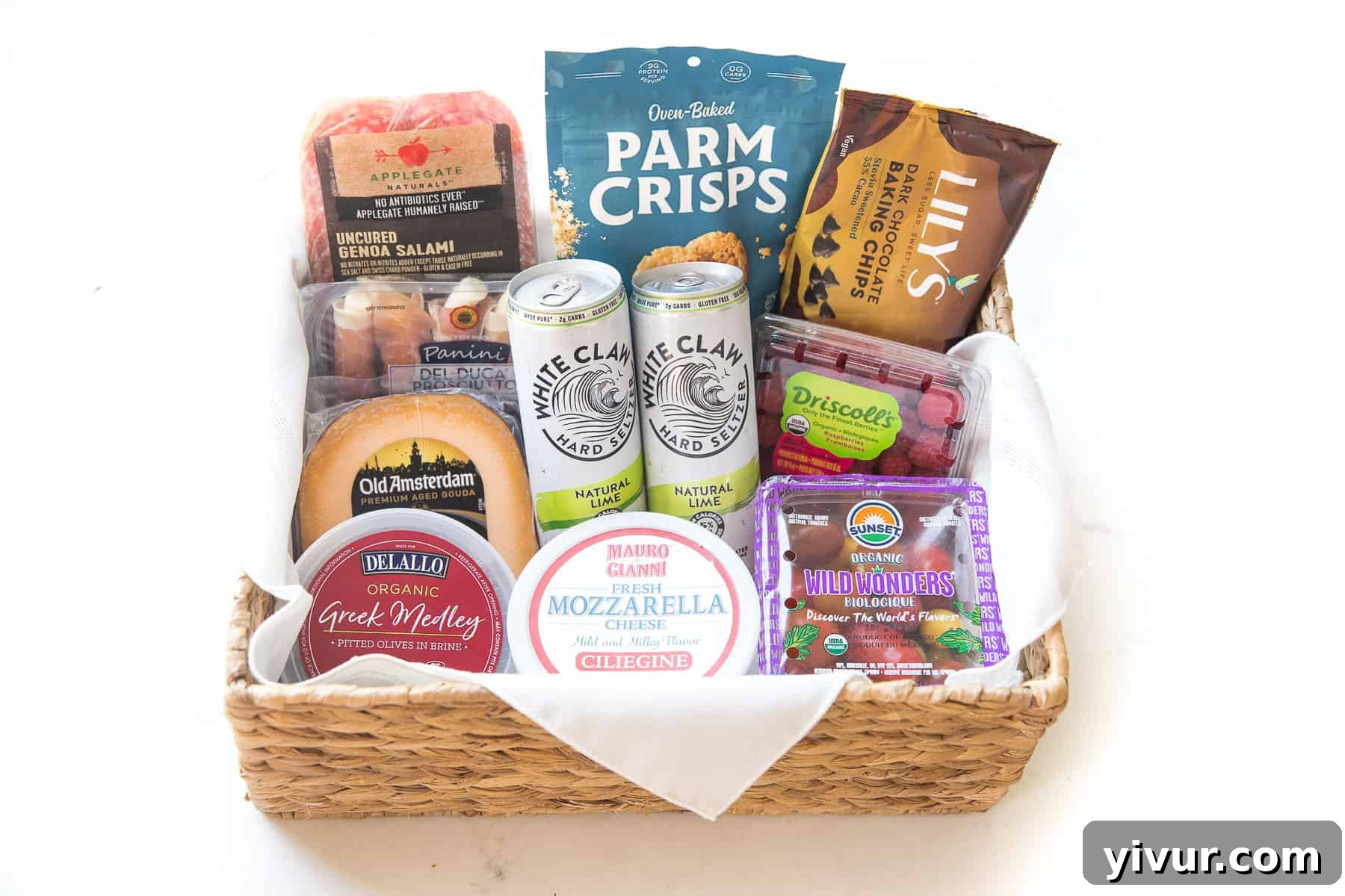 Keto Picnic Romance 3 A beautifully arranged selection of keto picnic basket goodies, including meats, cheeses, olives, tomatoes, and low-carb treats, spread on a picnic blanket.
