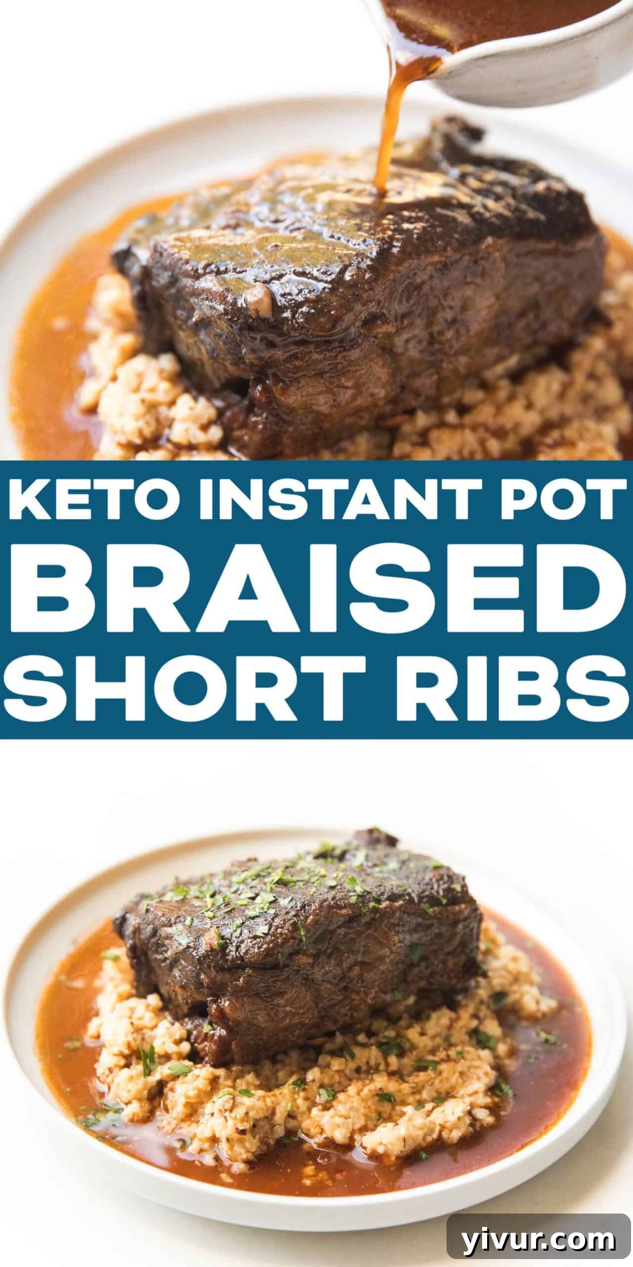 Melt-In-Your-Mouth Instant Pot Keto Short Ribs 6 Close-up of a beautifully plated Instant Pot Keto Braised Short Ribs dish, with parsley garnish.
