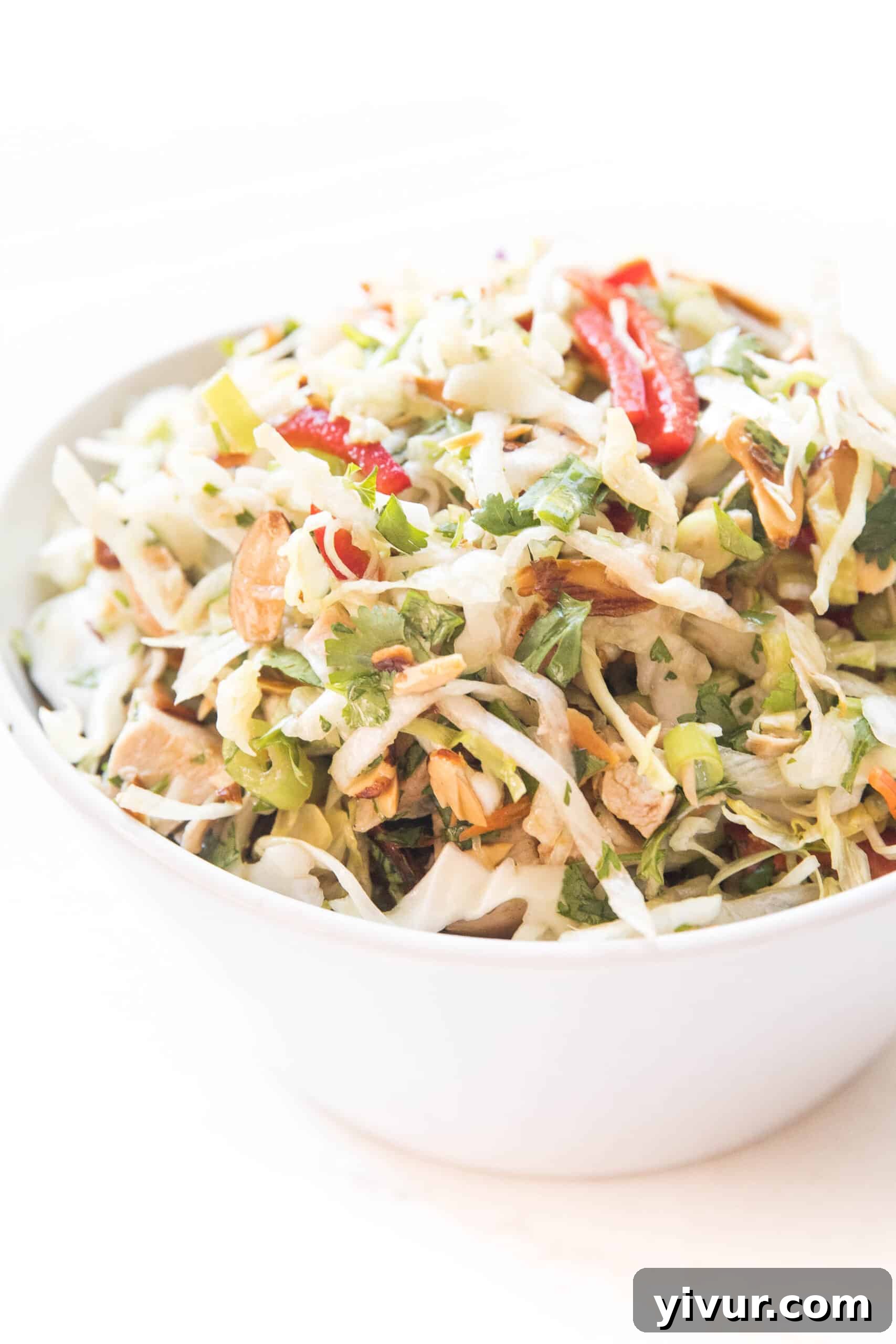keto chinese chicken salad in a white bowl