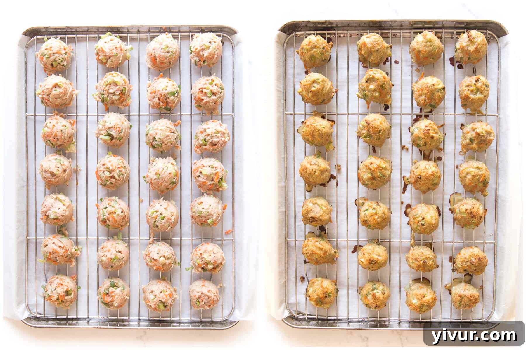 before and after of baking buffalo turkey meatballs