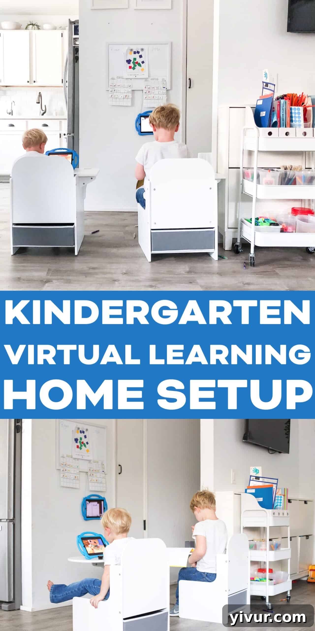 Our Virtual Learning Hub 6 Organized virtual learning art cart with various school supplies and creative materials