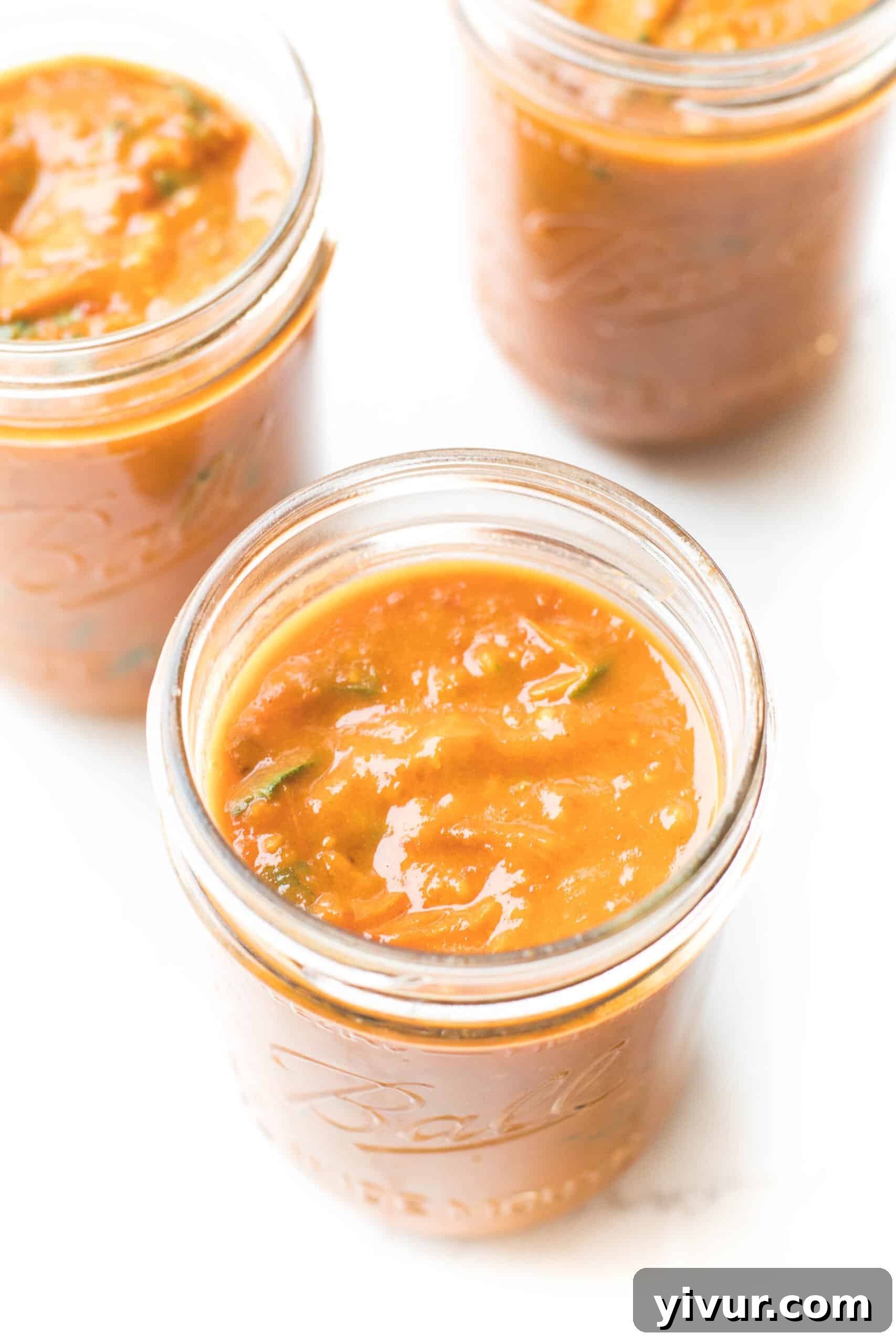Sheet pan marinara sauce in mason jars after blending