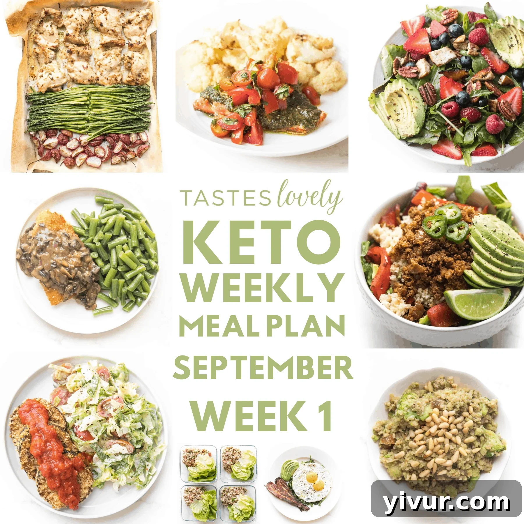 A vibrant, well-organized keto meal prep layout featuring various cooked dishes, fresh ingredients, and healthy snacks, highlighting the simplicity and deliciousness of the keto diet.