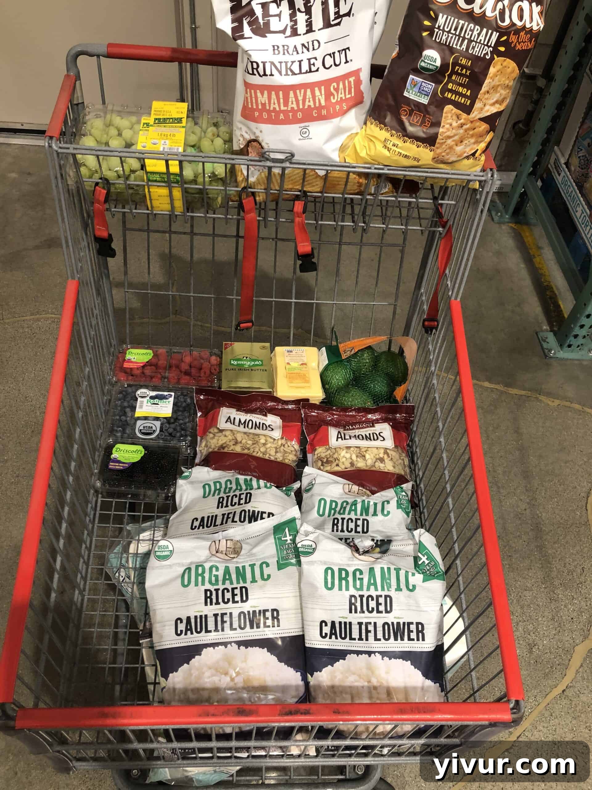 A bountiful Costco grocery haul featuring a variety of Whole30 and keto-friendly products, including fresh produce, meats, and pantry staples.