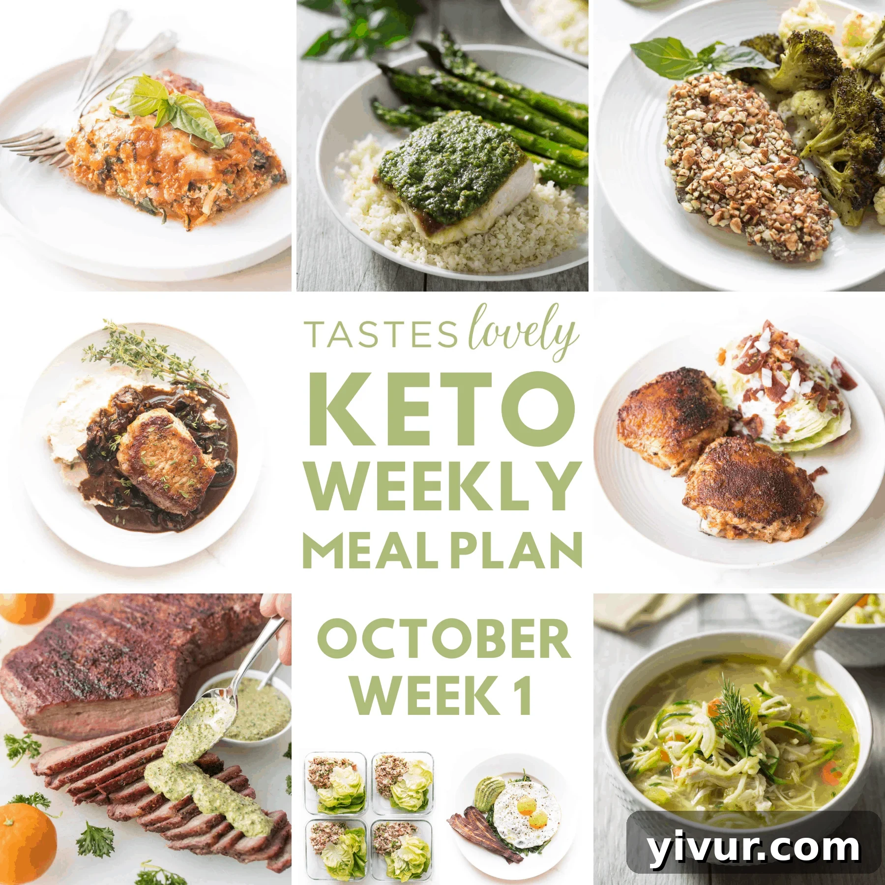 A vibrant display of various keto-friendly meals arranged on a wooden board, showcasing fresh ingredients and colorful dishes suitable for a weekly meal plan.