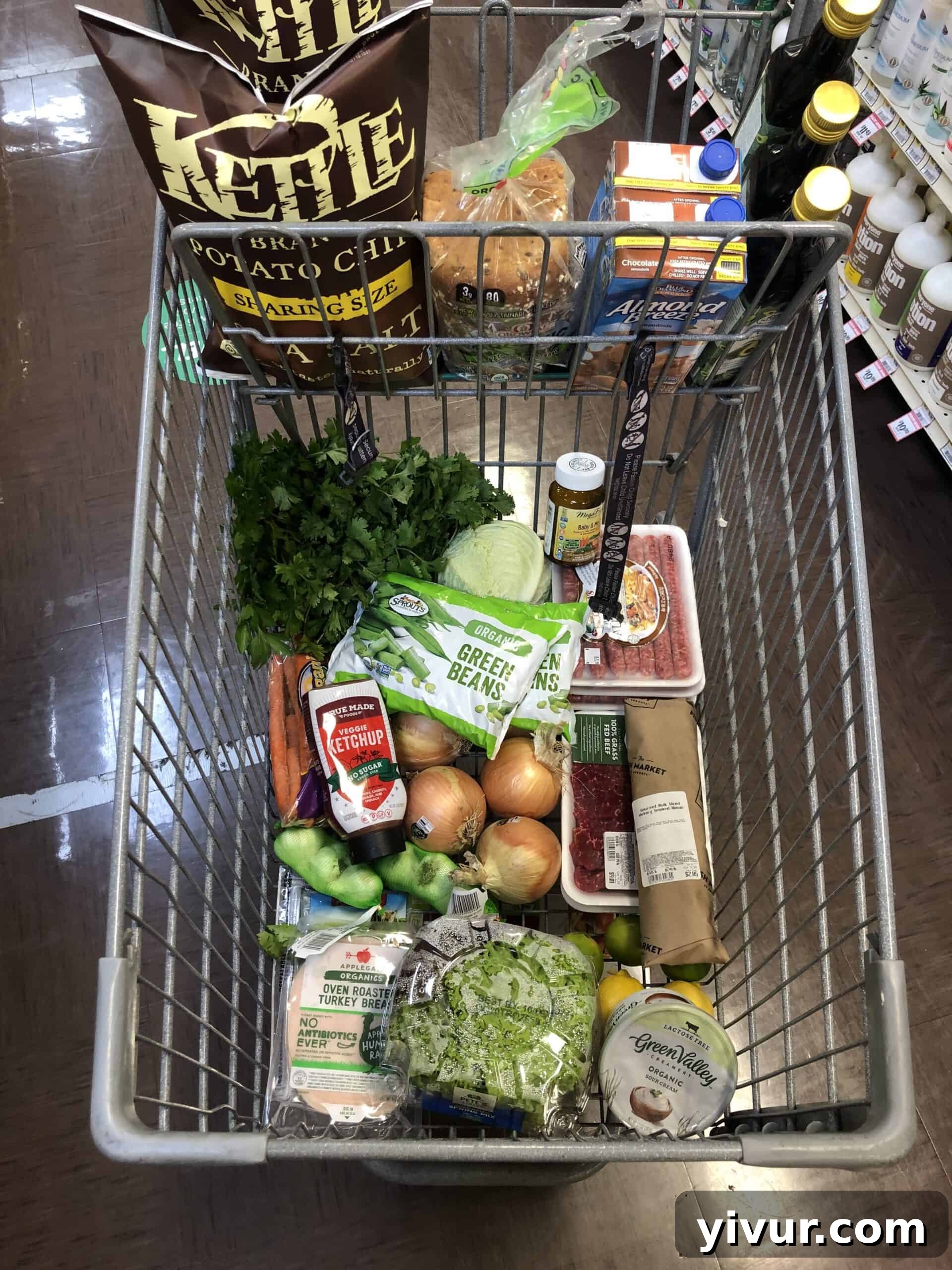 Sprouts grocery haul featuring fresh organic vegetables, specialty keto items, and dairy alternatives
