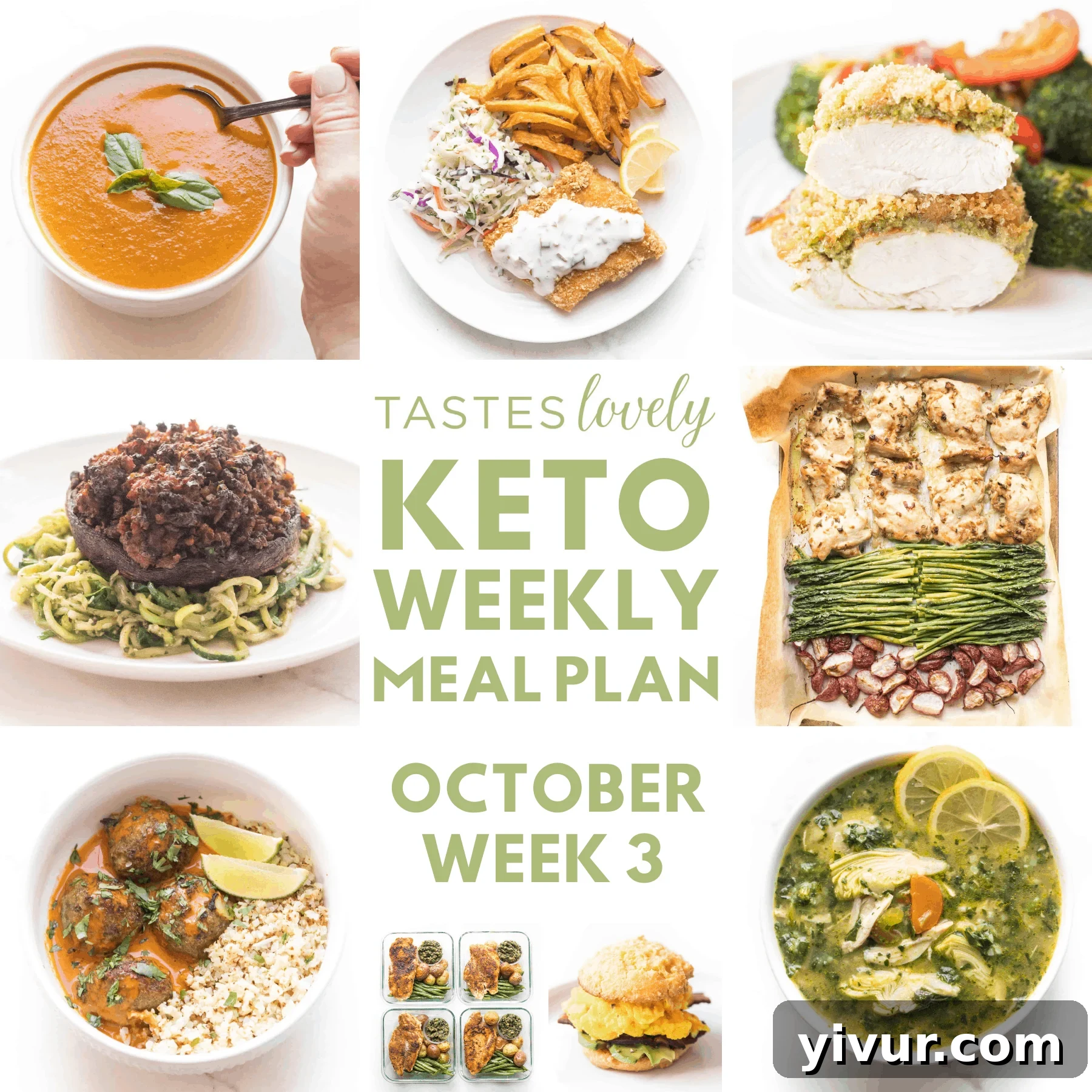 Keto Weekly Meal Plan with various delicious low-carb meals