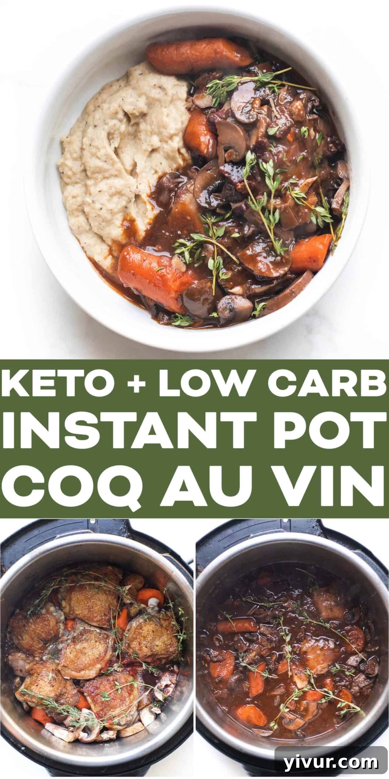 close up of keto coq au vin in a white bowl