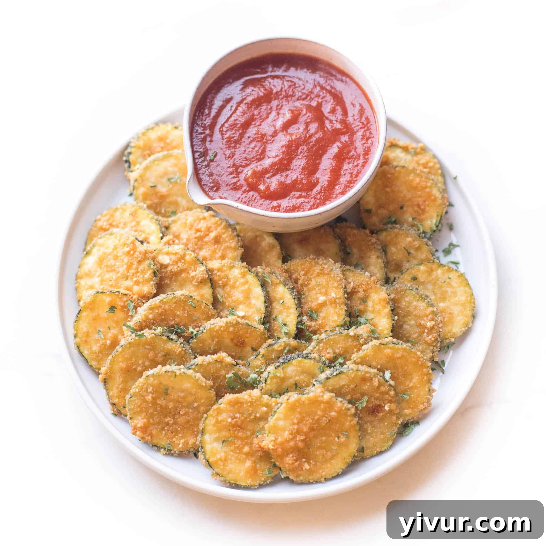 Crispy parmesan zucchini bites appetizer with marinara sauce