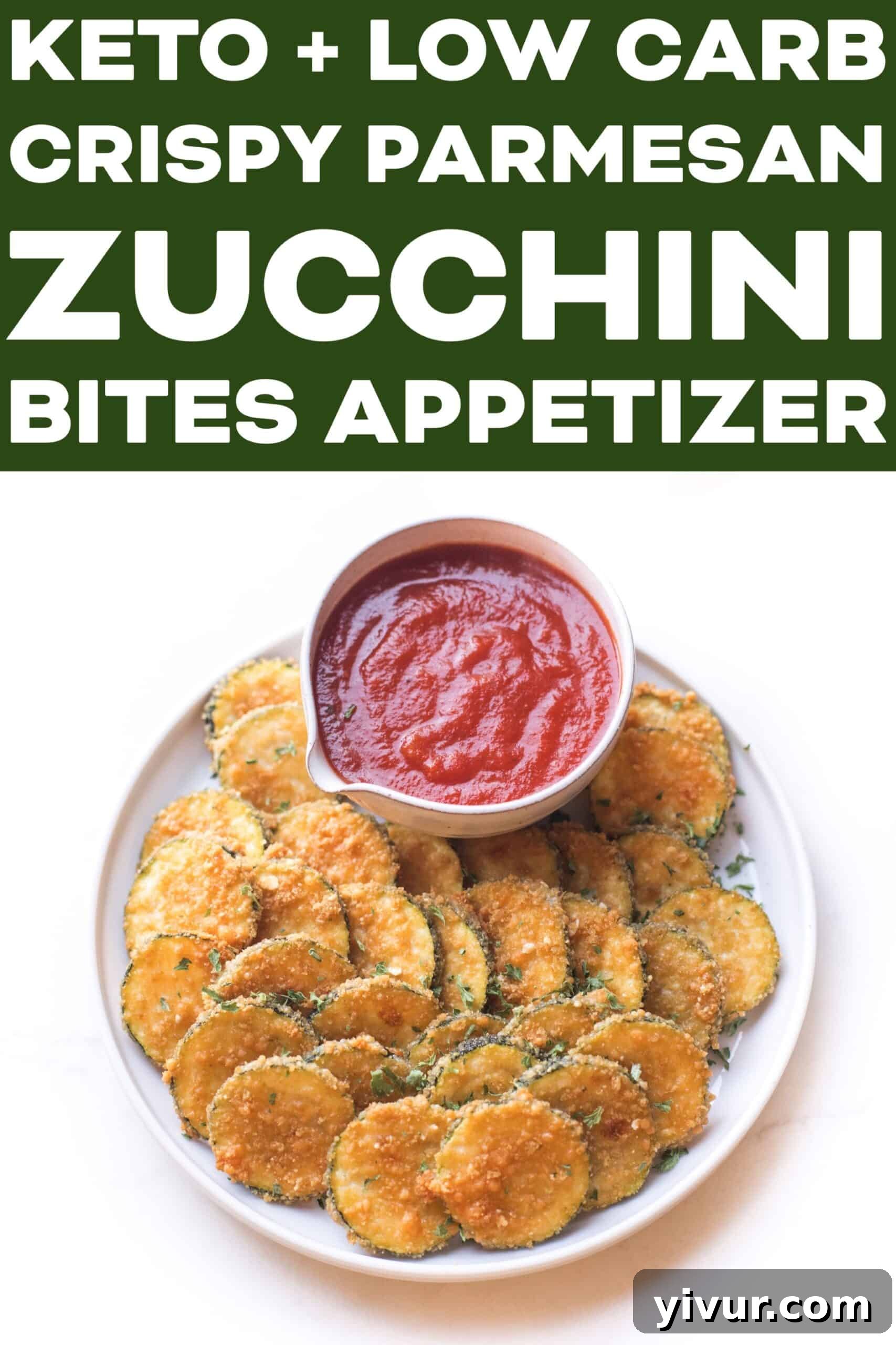 Close up shot of crispy parmesan zucchini bites arranged on a plate