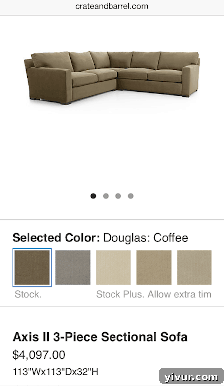 Couch at Crate and Barrel, showing the original retail price