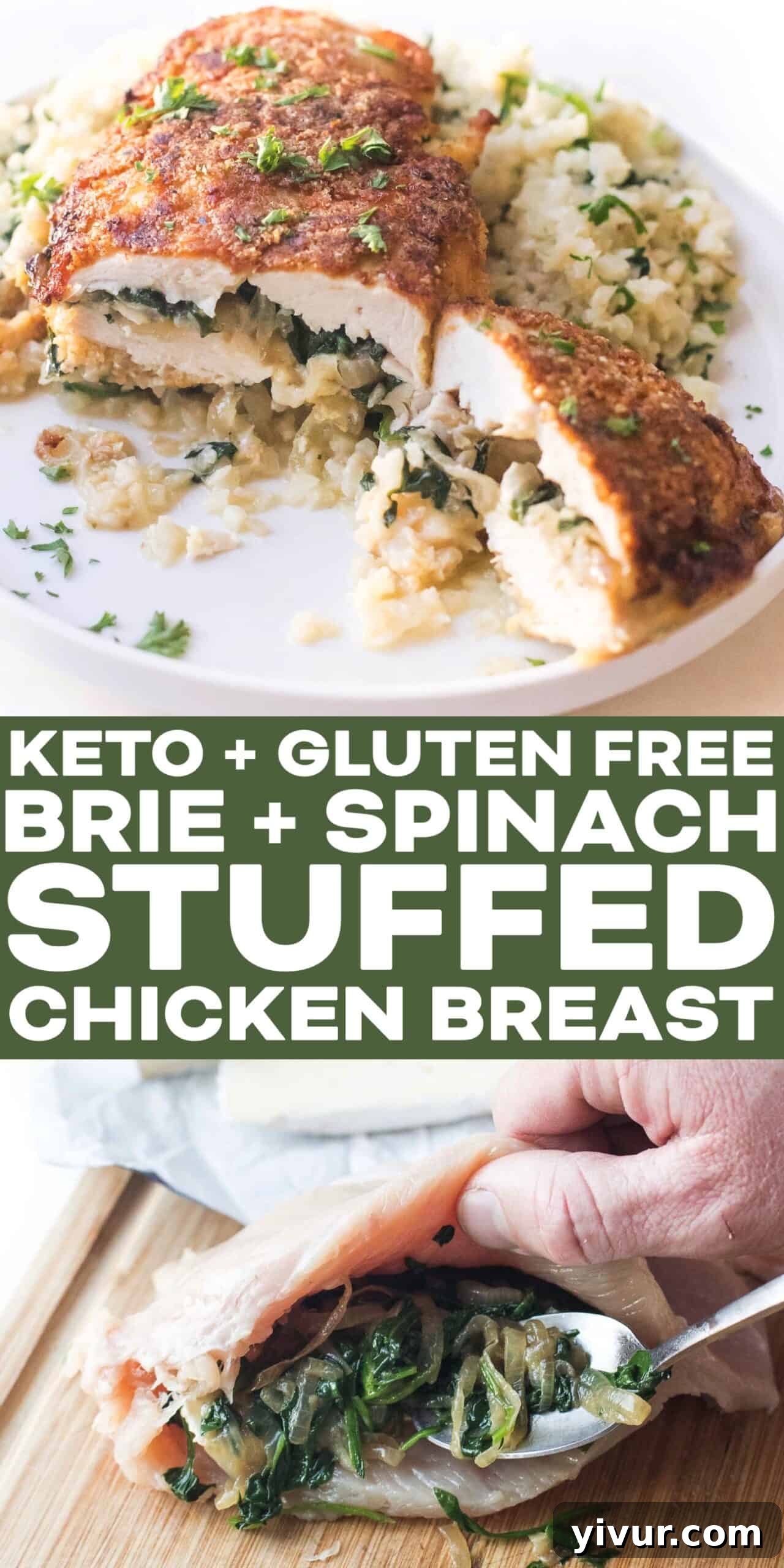 Keto Brie + Spinach Stuffed Chicken with side dish