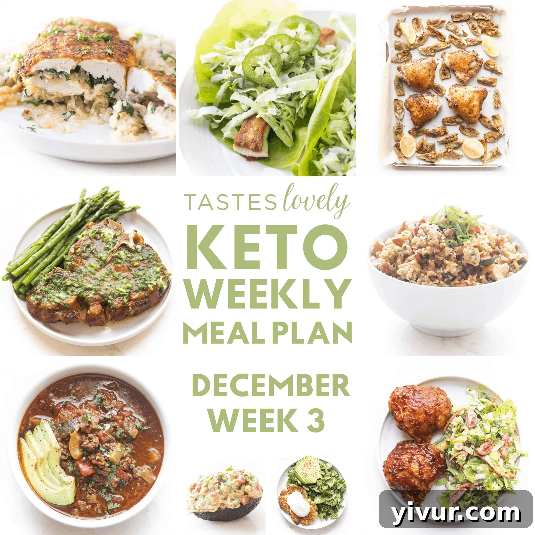 A beautifully arranged keto weekly meal plan spread, featuring a variety of low-carb dishes and a structured meal planner layout.