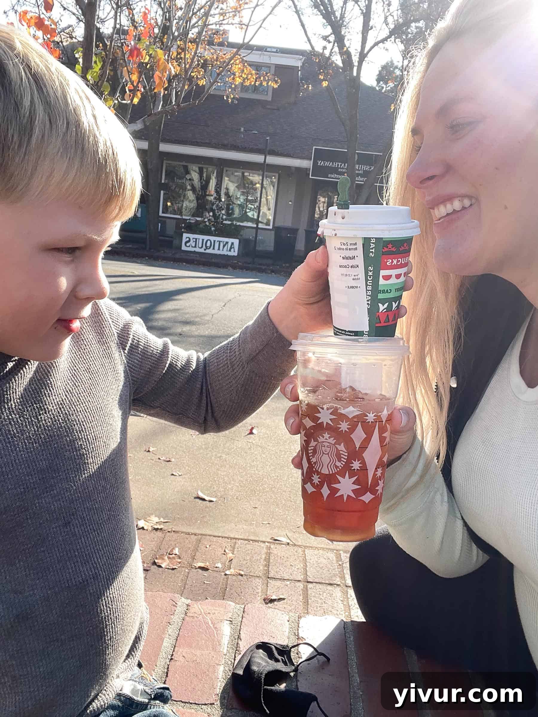 Mother and son enjoying a special date, smiling together