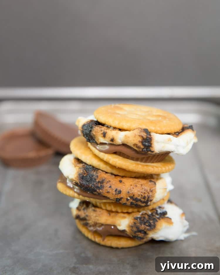 Salty Sweet Reese's S'mores with Ritz 2 Irresistible Reese's S'mores on Buttery Ritz Crackers: A Game-Changer for Campfire Desserts