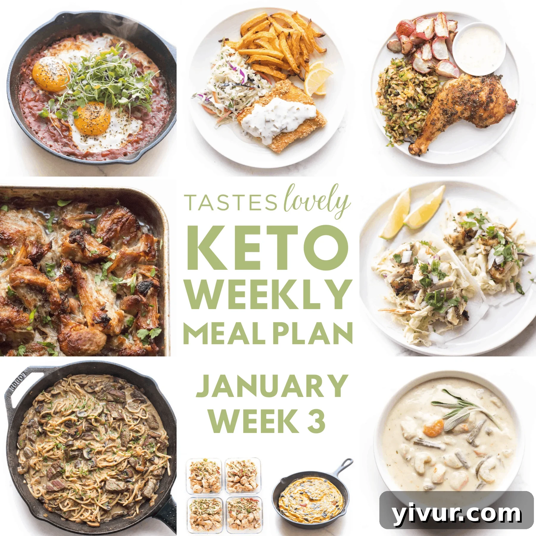 A vibrant display of a delicious keto meal plan for the week, showcasing fresh, low-carb ingredients and diverse dishes, ready for healthy eating.