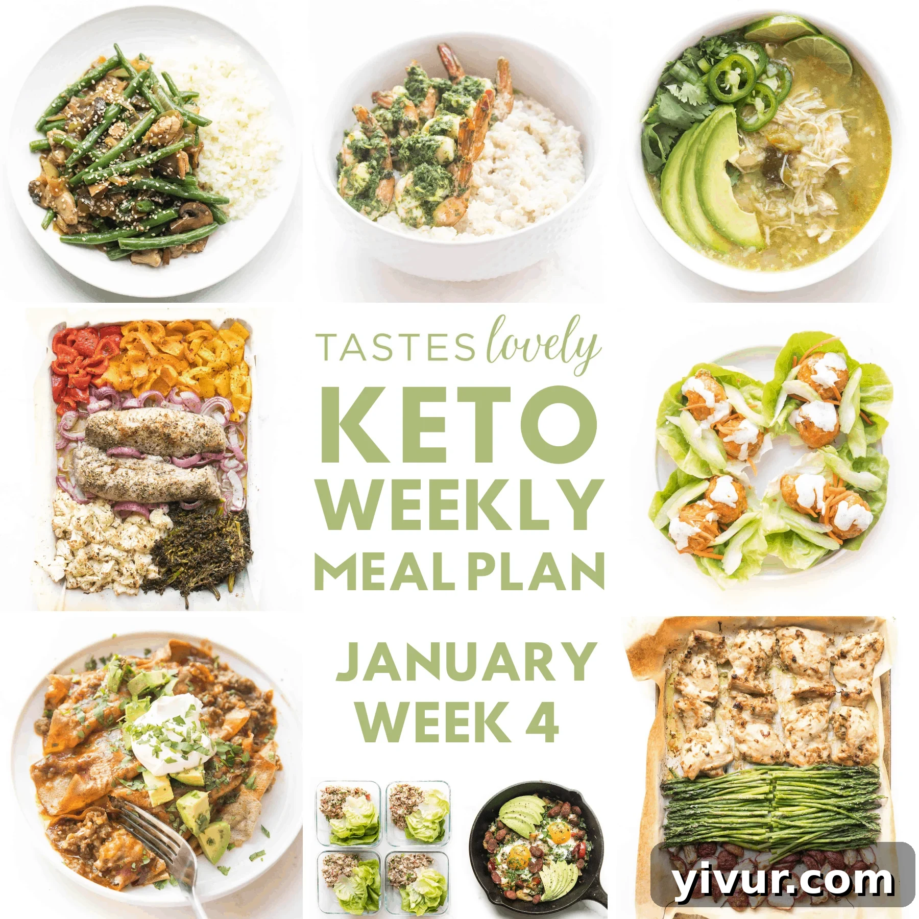 A vibrant assortment of keto-friendly ingredients and prepared dishes, symbolizing a successful week of meal planning and healthy eating on the ketogenic diet.