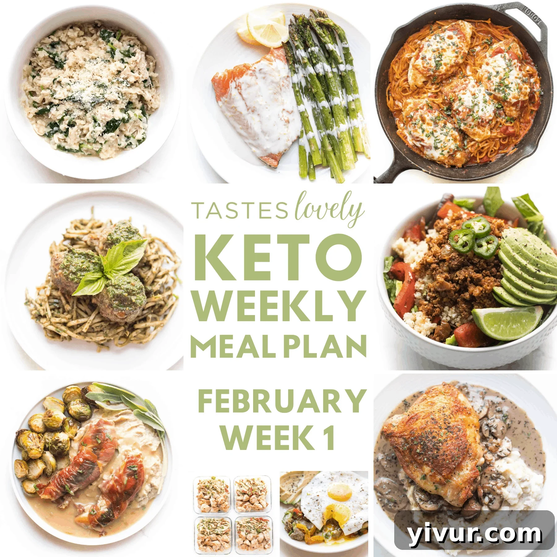 Delicious and healthy keto meal prep ingredients on a kitchen counter, ready for a low-carb week.