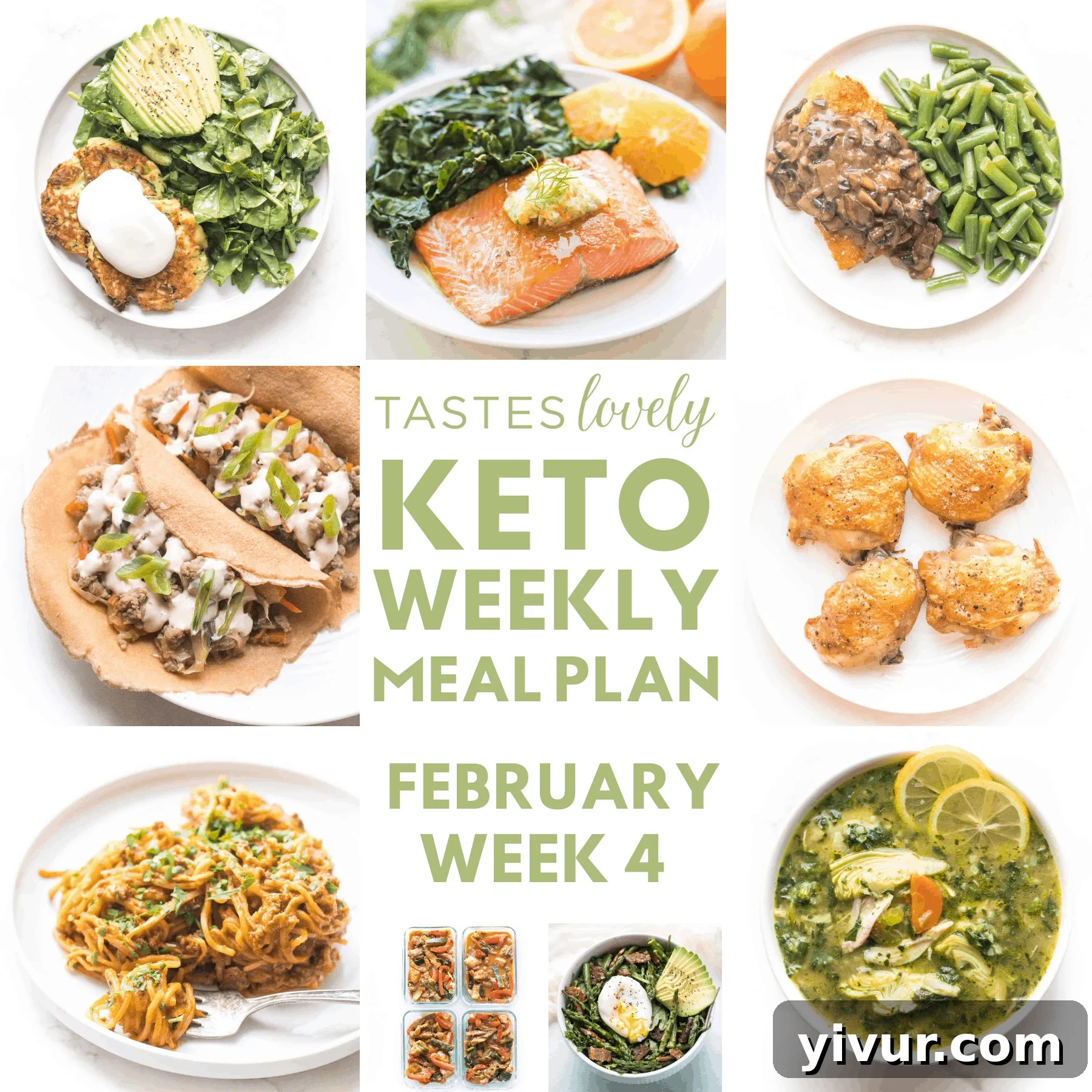 Keto Weekly Meal Plan header image showcasing a variety of healthy, low-carb dishes.